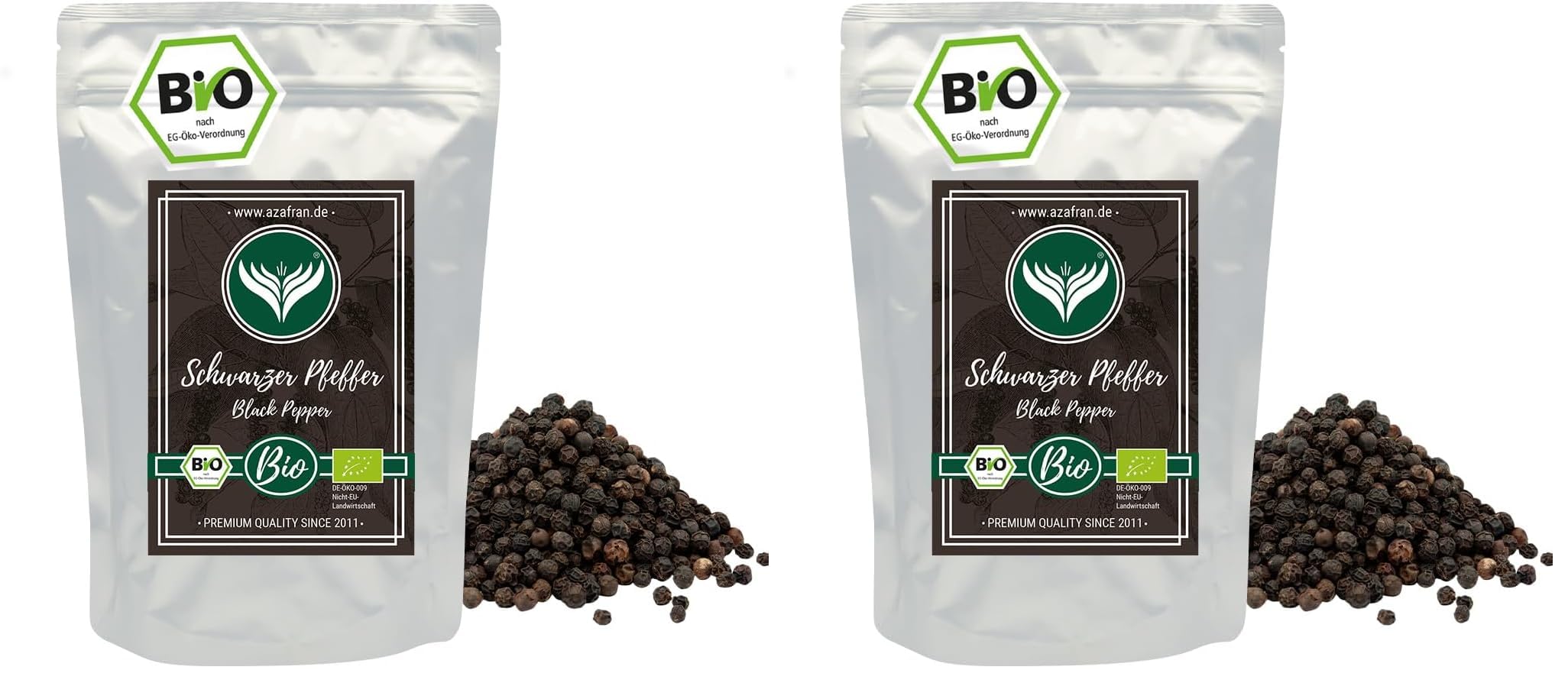 Azafran BIO Pfeffer - Pfefferkörner ganz Sri Lanka schwarz 500g (Packung mit 2)