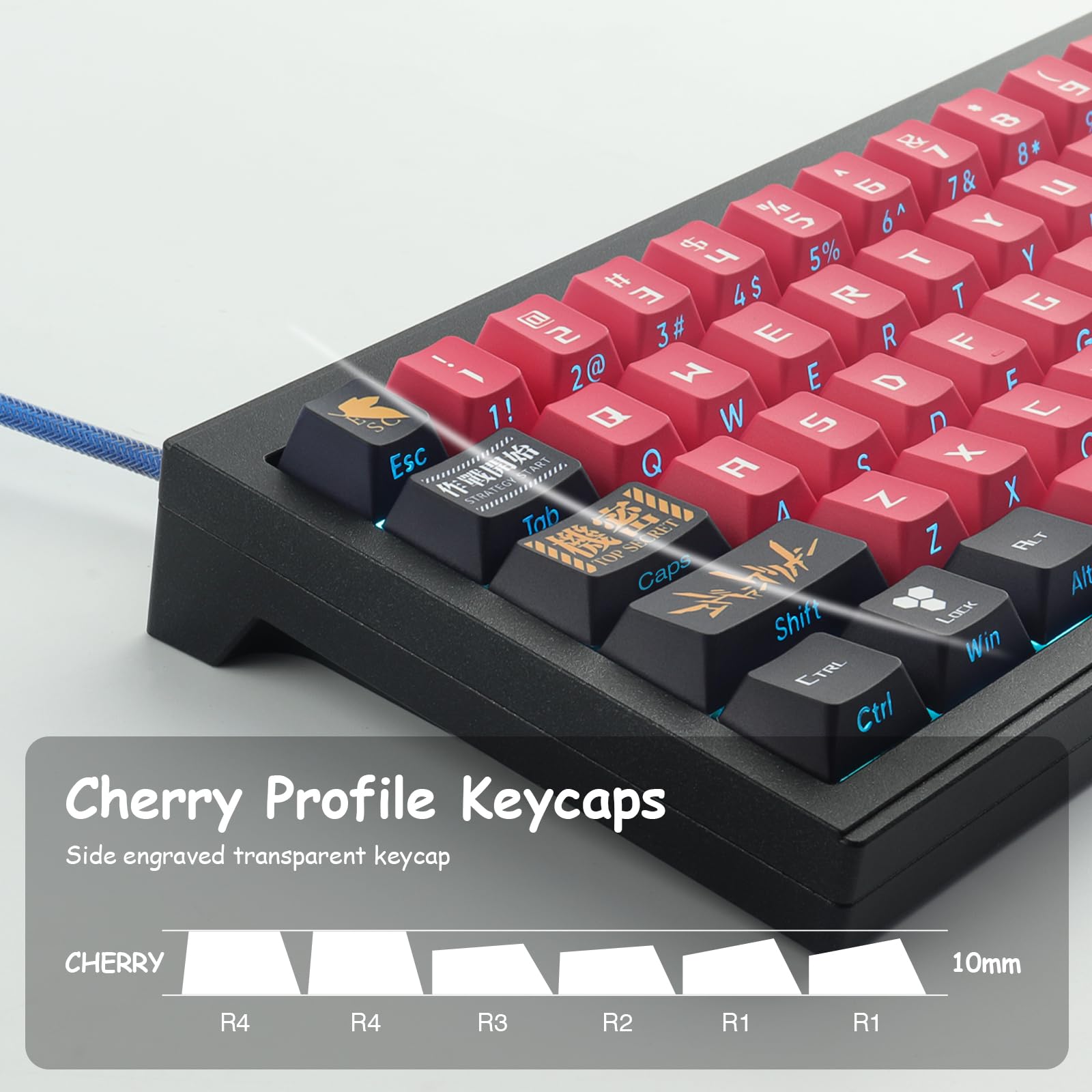 PBT Keycaps, 129 Touches Double Shot Keycaps Dye Sublimation Side Engraved Transparent Japanese Keycap Set for Cherry MX Switches ASIN/ISO Layout Mechanical Keyboards