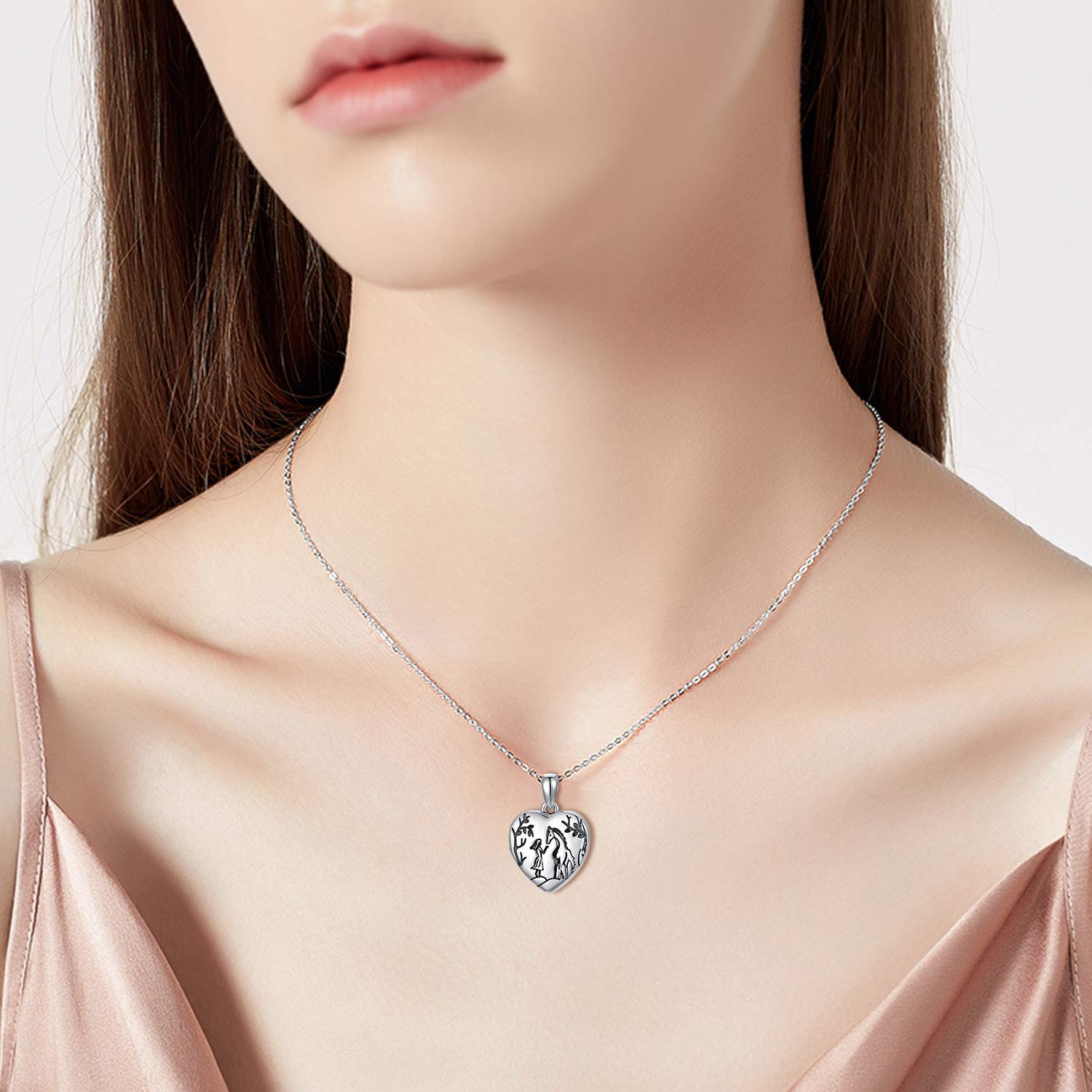 LONAGO 925 Sterling Silber Personalisiertes Foto Medaillon das Bilder Pferd Wolf und Mädchen Herz Medaillon Anhänger Halskette Schmuck Hält