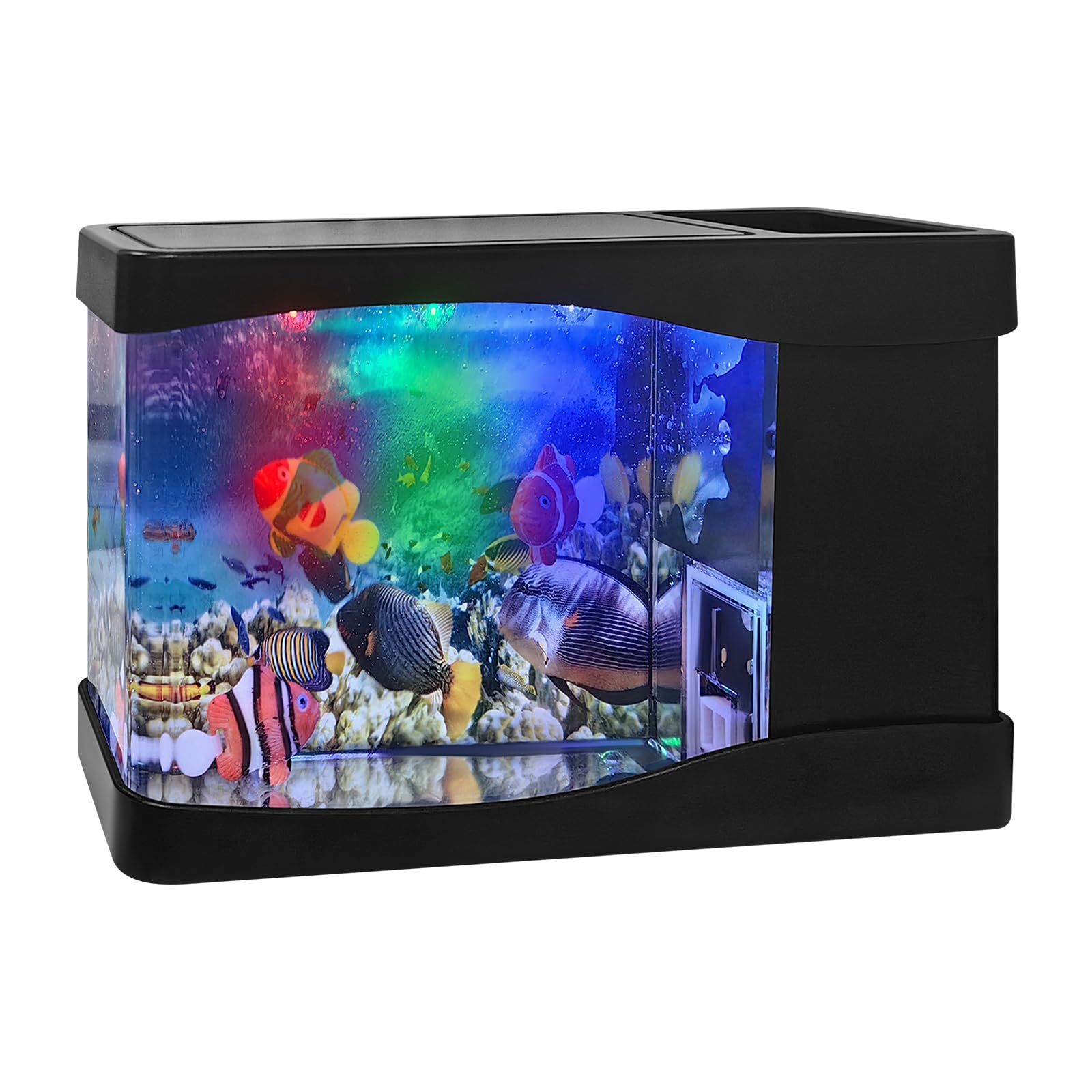 Lampe D'aquarium LED, Lumière 3 Couleurs Mini Aquarium Deco, Fonds D'aquarium Colorés – 3 Poissons Artificiels, Convient pour Bureau, Chambre à Coucher, Salon, Cadeaux pour Enfants ou Chat