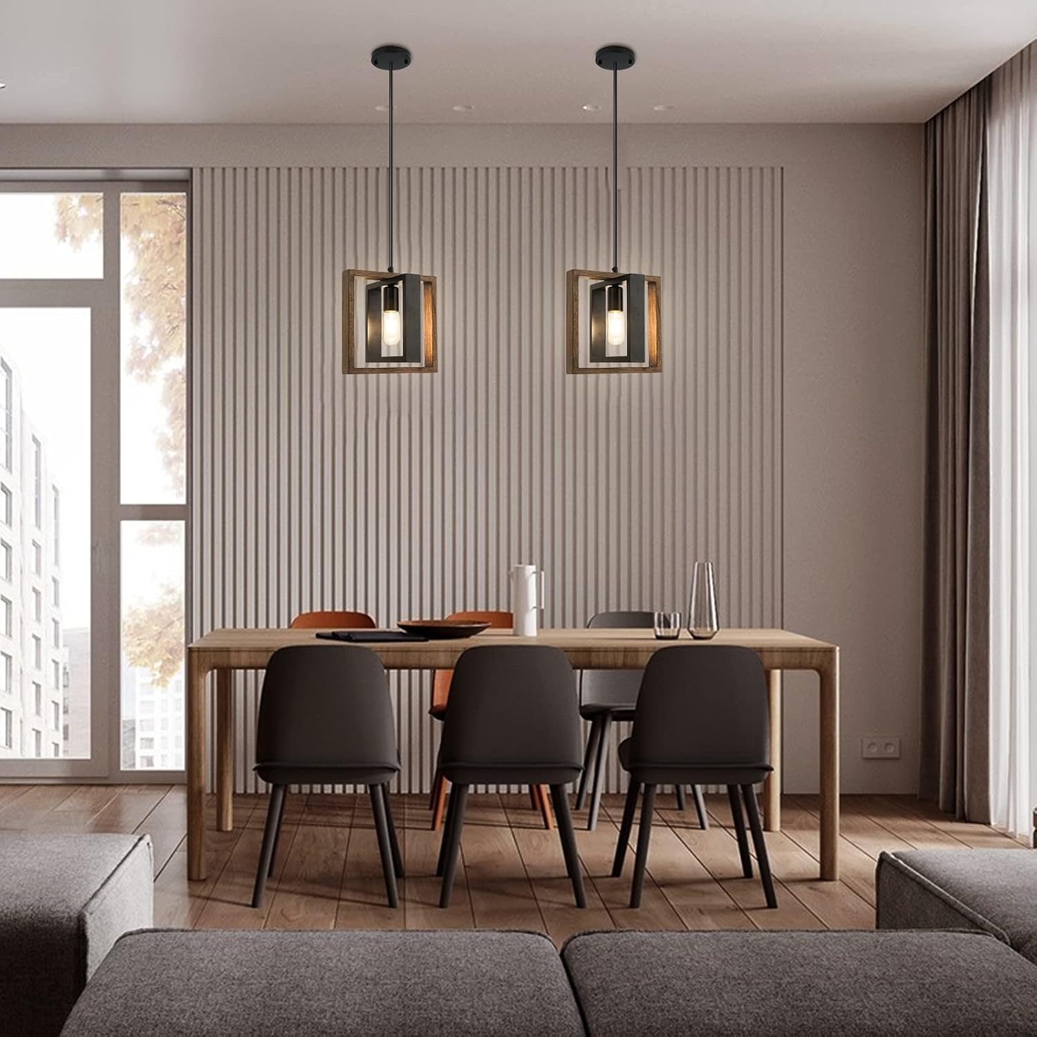Super Big Clearance! Farmhouse Wood Pendant Light - Easric Industrial Hanging Light Fixture Rustic Hanging Lamp with Rotatable Wooden Frame Pendant Lighting for Kitchen Island Dinning Room Living Room Bedroom Best Deal 🛒 Farmhouse Wood Pendant Light - Easric Industrial Hanging Light Fixture Rustic Hanging Lamp with Rotatable Wooden Frame Pendant Lighting for Kitchen Island Dinning Room Living Room Bedroom