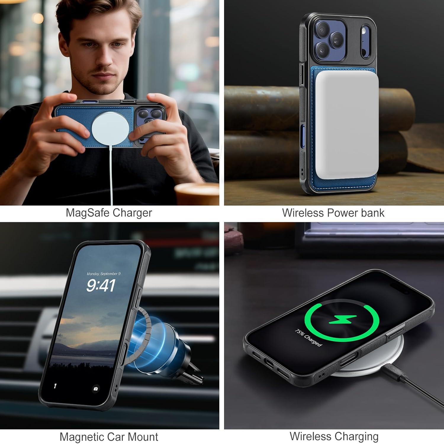 for iPhone 17 Pro Wallet Case Compatible with Magsafe, Magnetic RFID Blocking Card Holder Kickstand 2 in 1 Detachable Case for iPhone 17 Pro 6.3", Blue