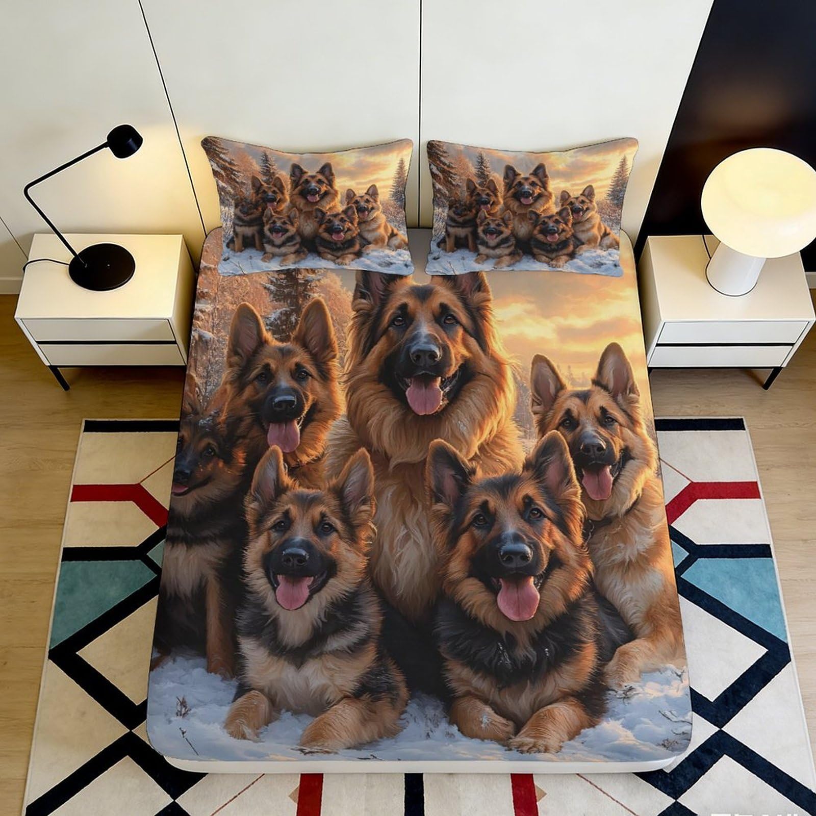 3D Printed German Shepherd Dog Pattern Fitted Sheet Microfiber Soft Bed Cover for Bedroom Guest Room Dorm Decor 90x200x25cm