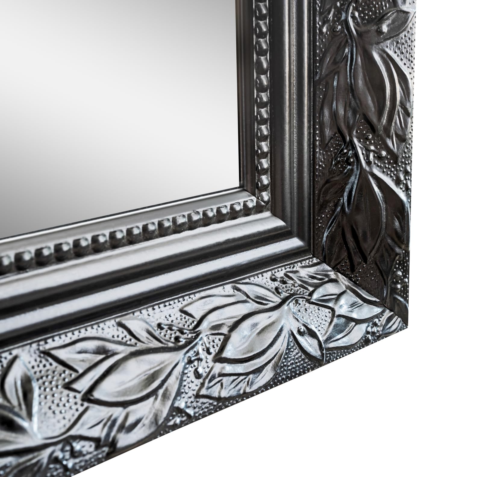 BD ART Wandspiegel 150x50 cm – großes rechteckiges Spiegel mit schwarzem Holzrahmen und Ornament – vertikal & horizontal aufhängbar – ideal für Wohnzimmer, Schlafzimmer, Flur