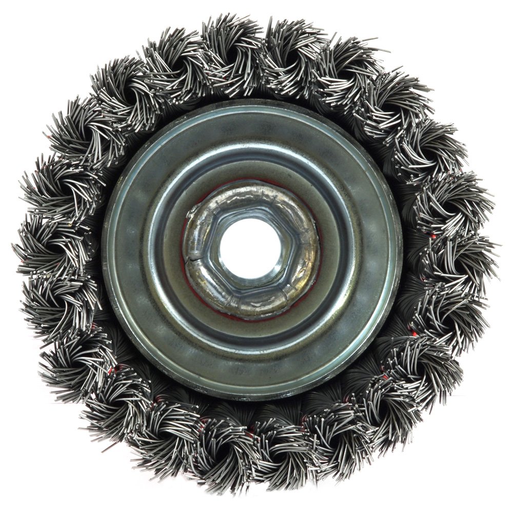 Forney 72753 Cepillo de alambre para copas, anudado con eje roscado de 5/8 pulgadas-11, 4 pulgadas por 0.020 pulgadas