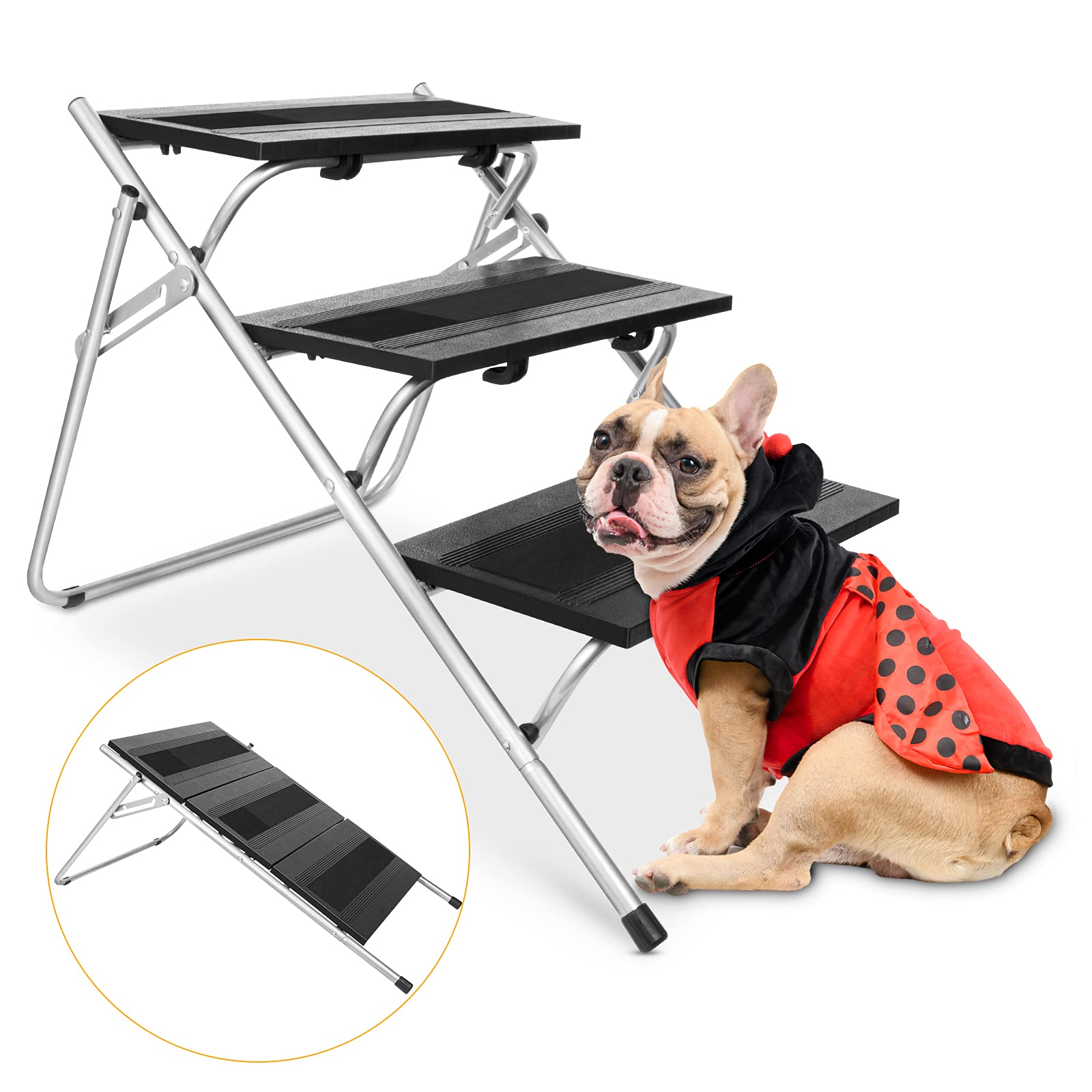 JOEJOY Hundetreppe Für Hochbett – 3-stufig, Rutschfest | Für Kleine Hunde & Katzen | Bis 22,7 Kg Belastbar | Mit Waschbarem Bezug