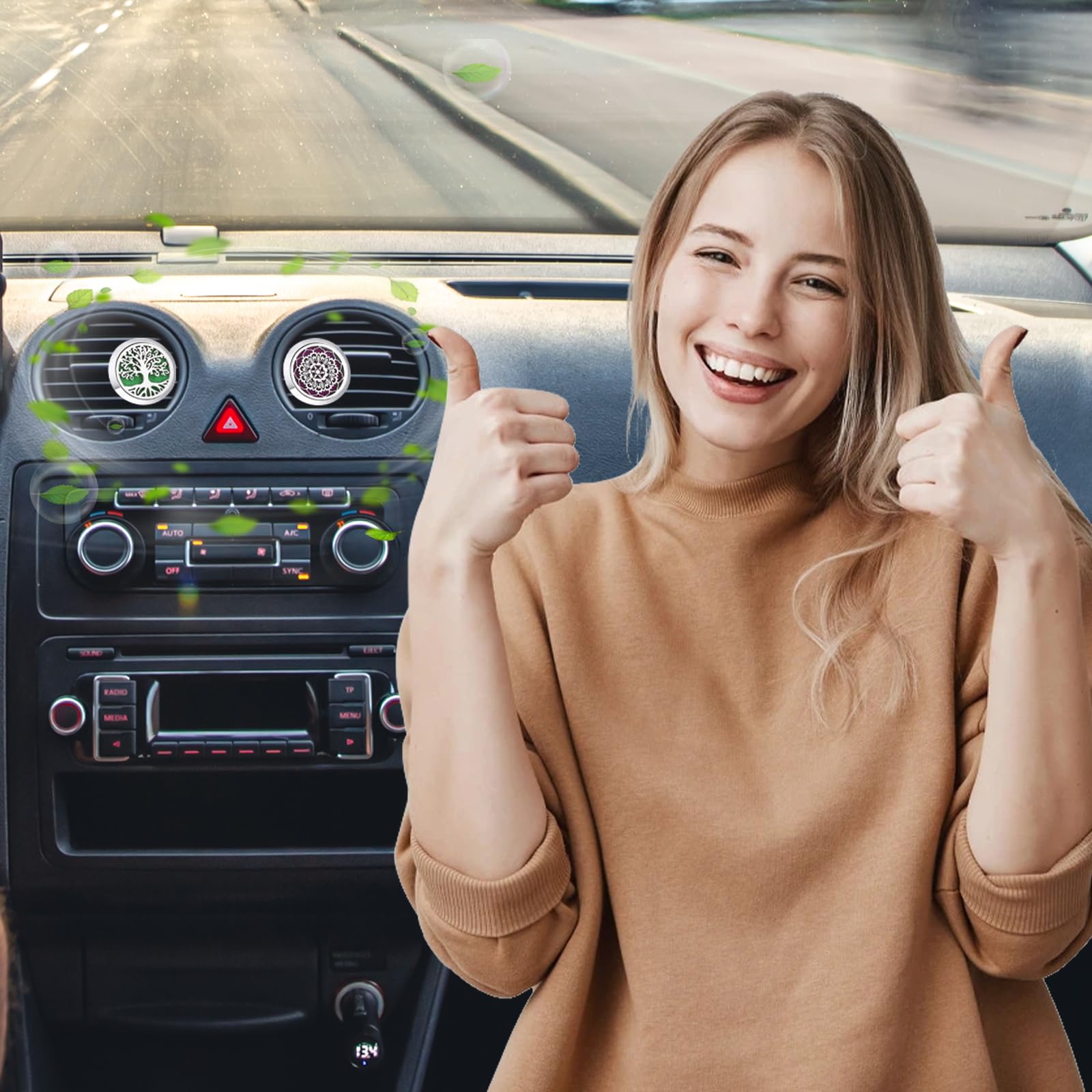 Diffusore di Oli Essenziali per Auto in Acciaio Inossidabile con 20 Feltrini Lavabili - Aromaterapia