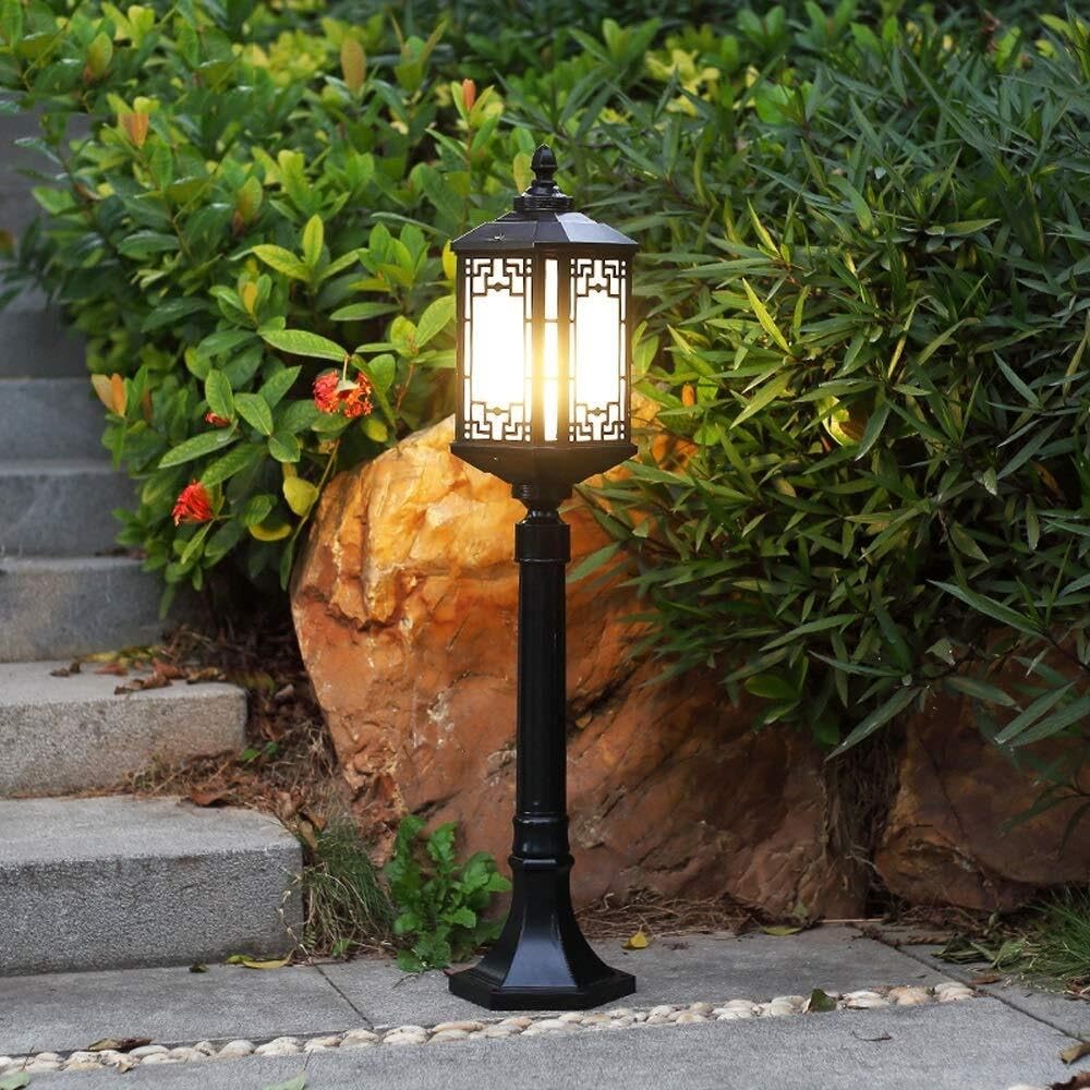 QUSYZD Post Lights Outdoor Lamp Post Lights Outdoor, Outdoor Waterproof E27 Glass Post Lights European Column Lamps Garden Lawn Landscape Street Lighting Gate,Black-1.7M