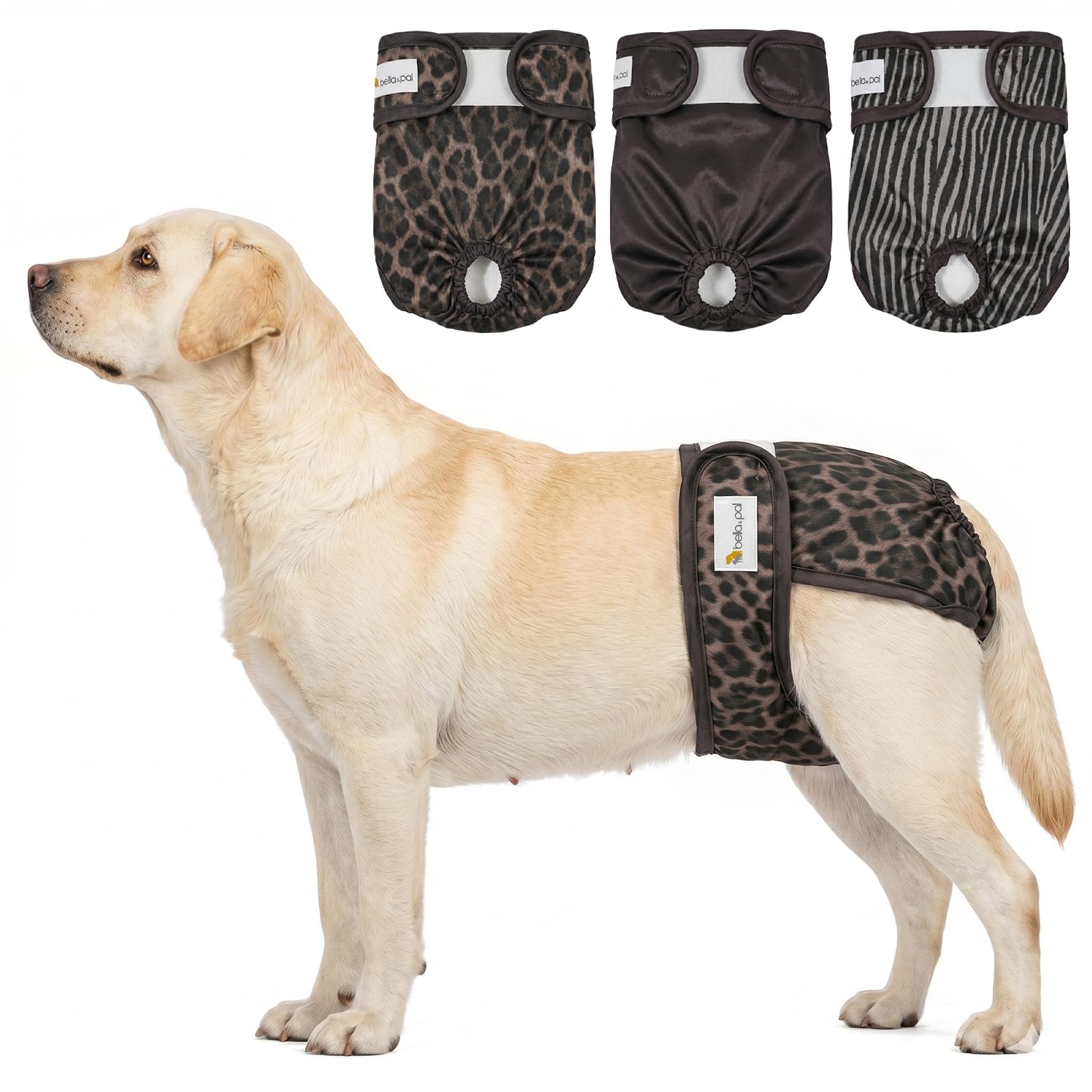 BELLA & PAL Dog Nappies Female, Reusable Dogs Period Pants in Season, Washable Doggy Diapers Sanitary Wraps Panties for Large Dogs, Incontinence Super Absorbent Dog Heat Pants, 3 Packs, XL