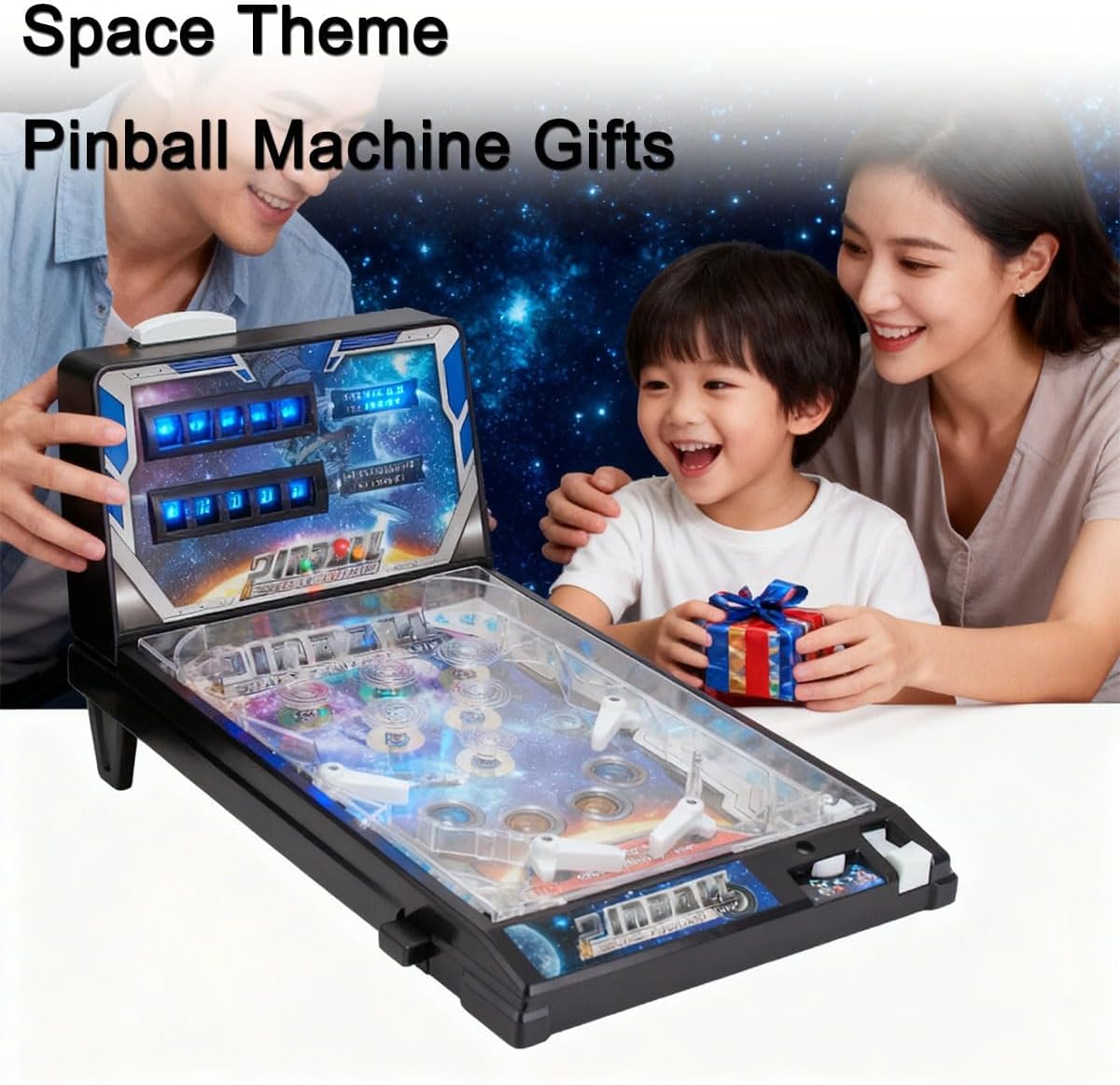 Tabletop Electronic Pinball Game Gifts, Arcade Pinball Machine Toy, Space Theme Mini Pinball Kit with Lights and Sounds Effects, Kids Adults Desktop Arcade Pinball Machine