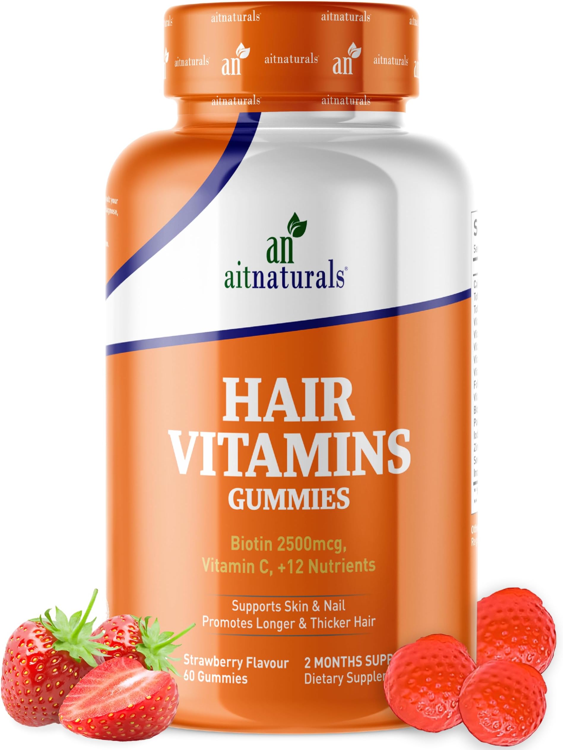 Hair Vitamin 60 Gummies (Strawberry) with Vitamin C, Biotin & Folic Acid Supports Healthy Hair, Nail & Skin, Protects Hair Follicles & Reduces Breakage | Multivitamins for Hair Growth
