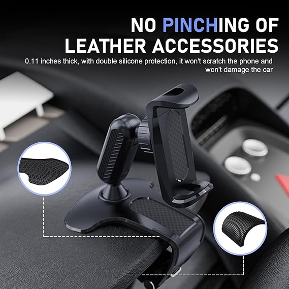 1 PC Car Dashboard Cell Phone Holder, 180 Rotary Clip-on Navigation Stand, Multifunctional Anti-Shake Phone Holder, Universal for Most Cars SUVs and Trucks (Black)