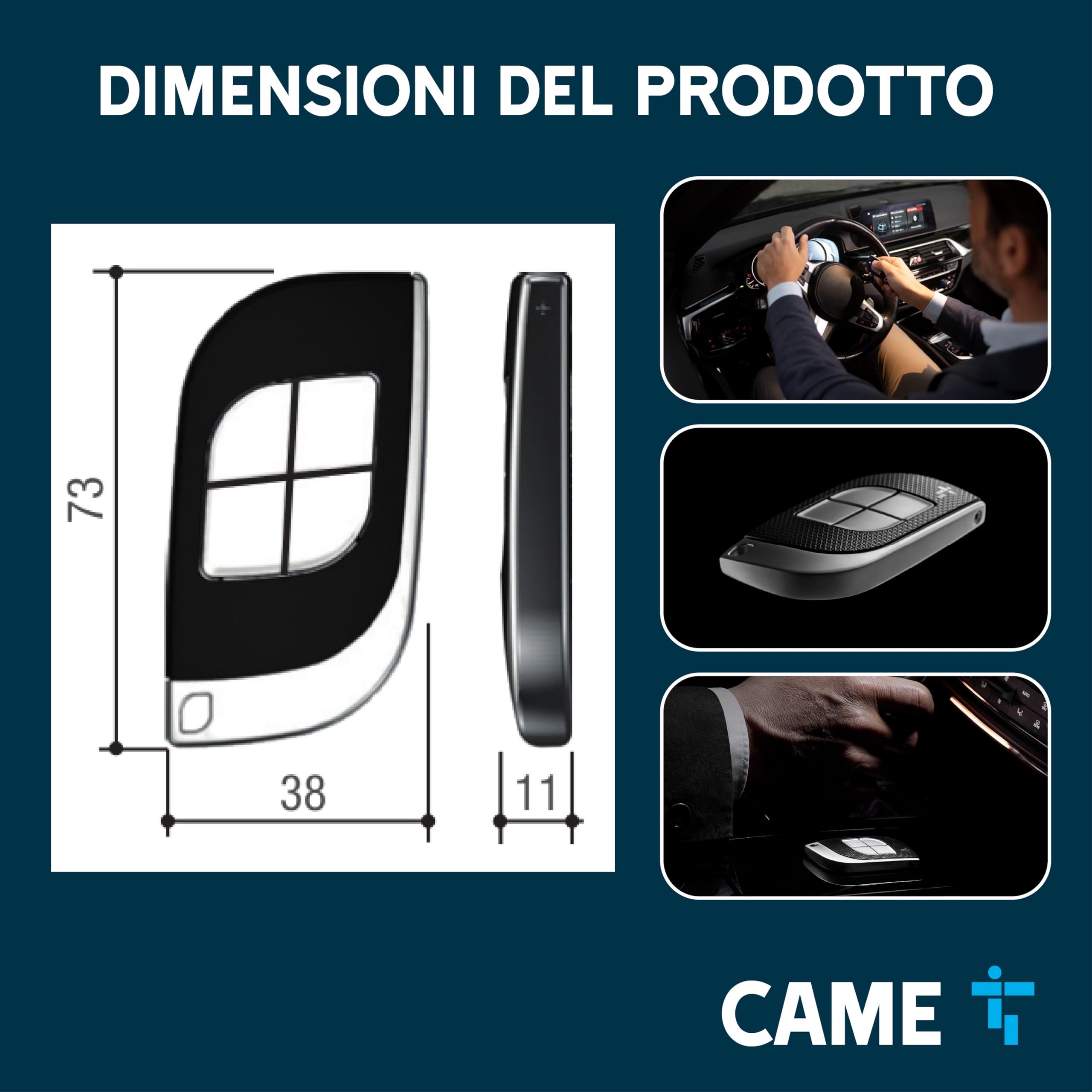 CAME Telecomando TTS dal design elegante quadricanale nero e grigio 4 pulsanti a codice fisso a 433,92 MHz con funzione di autoapprendimento, multiutenza, compatibile solo con modelli CAME