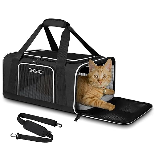 Petskd Small Pet Carrier 17' L x 12' W x 8.5' H Airline Approved, Black | for JetBlue/Frontier/Spirit Airlines, Lockable