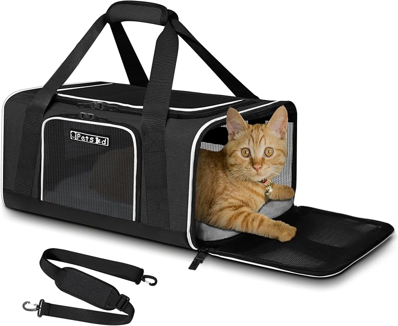 Small Pet Carrier 17" L x 12" W x 8.5" H Airline Approved, Black | for JetBlue/Frontier/Spirit Airlines, Lockable Safety Zippers and Anti-Scratch Mesh, Pets Under 8 lbs