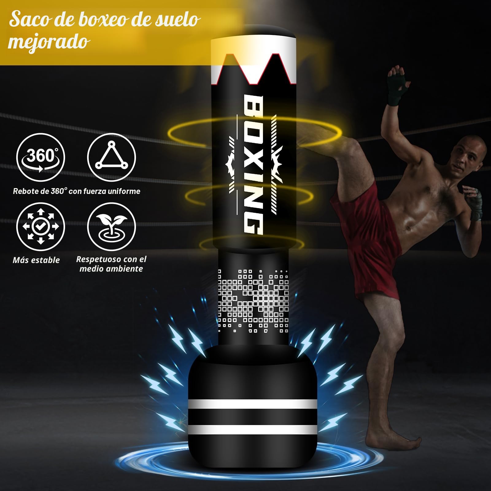 Pesado Saco de Boxeo 180cm Adultos con Guantes, Freestanding Inflable Kickboxing Bolsa Entrenamiento MMA Muay Thai