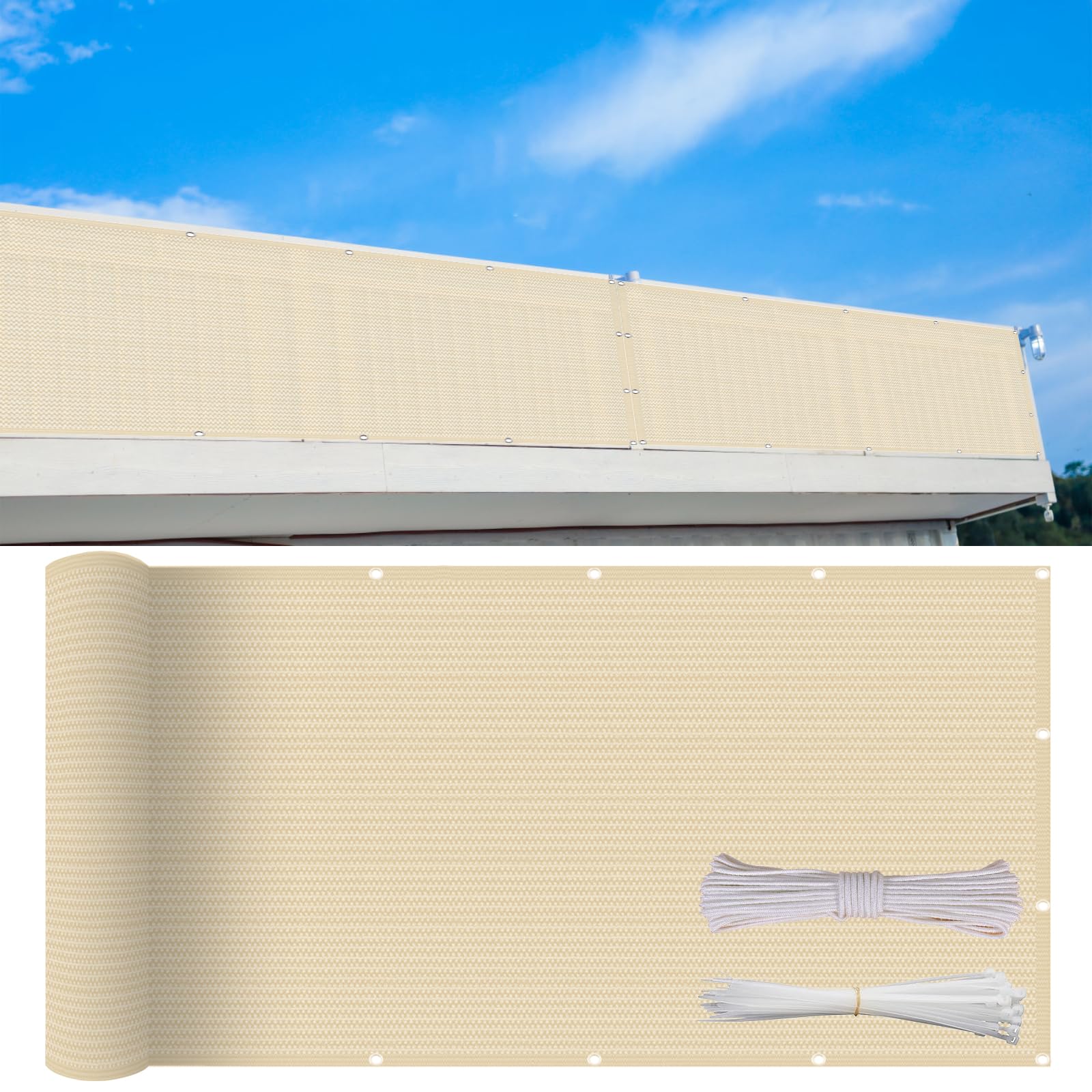 Cache balcon en HDPE 220G de haute densité, brise-vent crème Premium pour patio