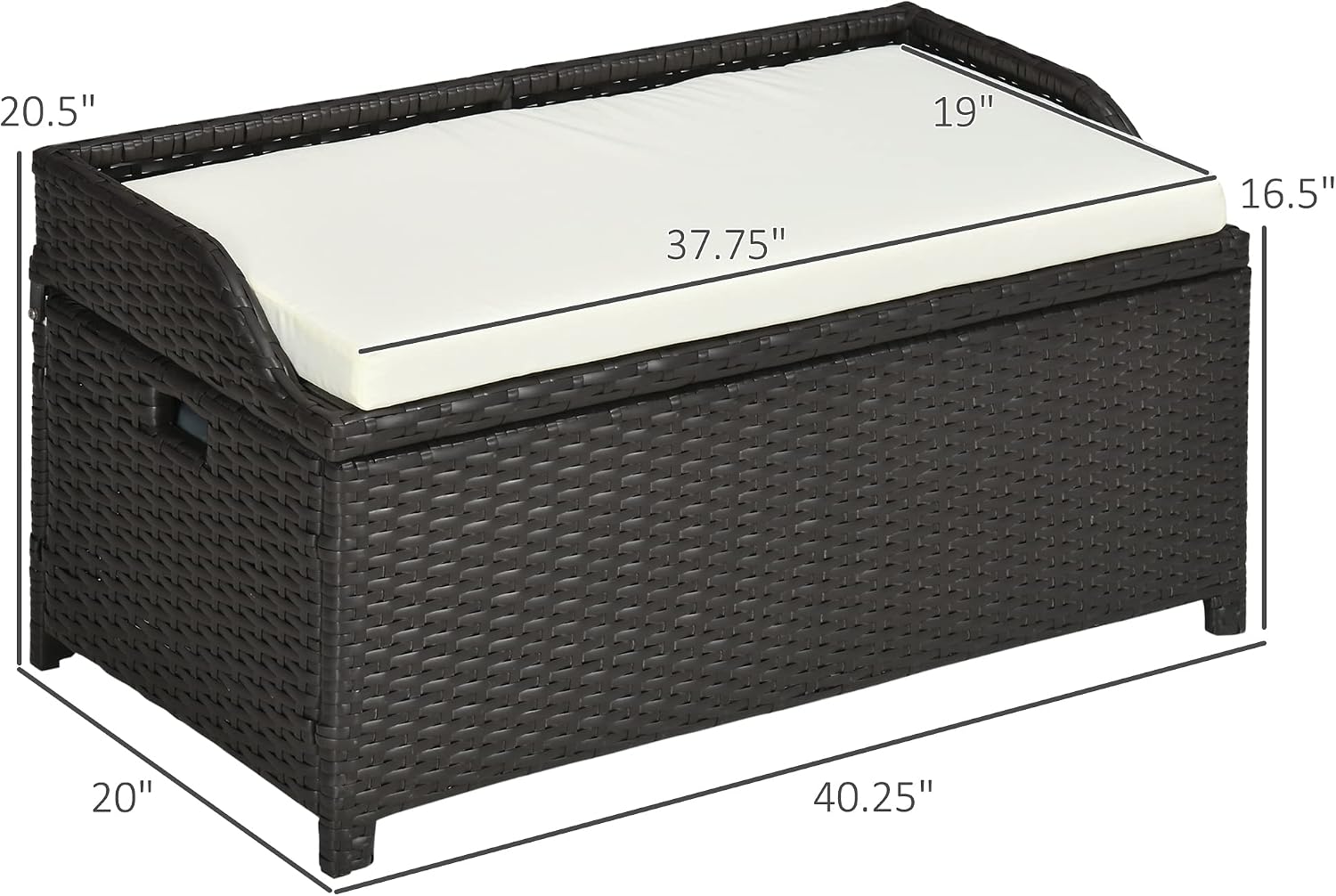 Outdoor Wicker Storage Bench Deck Box, PE Rattan Patio Furniture Pool Container Storage Bin with Interior Waterproof Bag and Comfortable Cushion, Cream White
