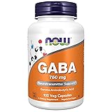 NOW Foods Supplements, GABA (Gamma-Aminobutyric Acid) 750mg, Neurotransmitter Support*, 100 Veg Capsules 100 Count (Pack of 1)
