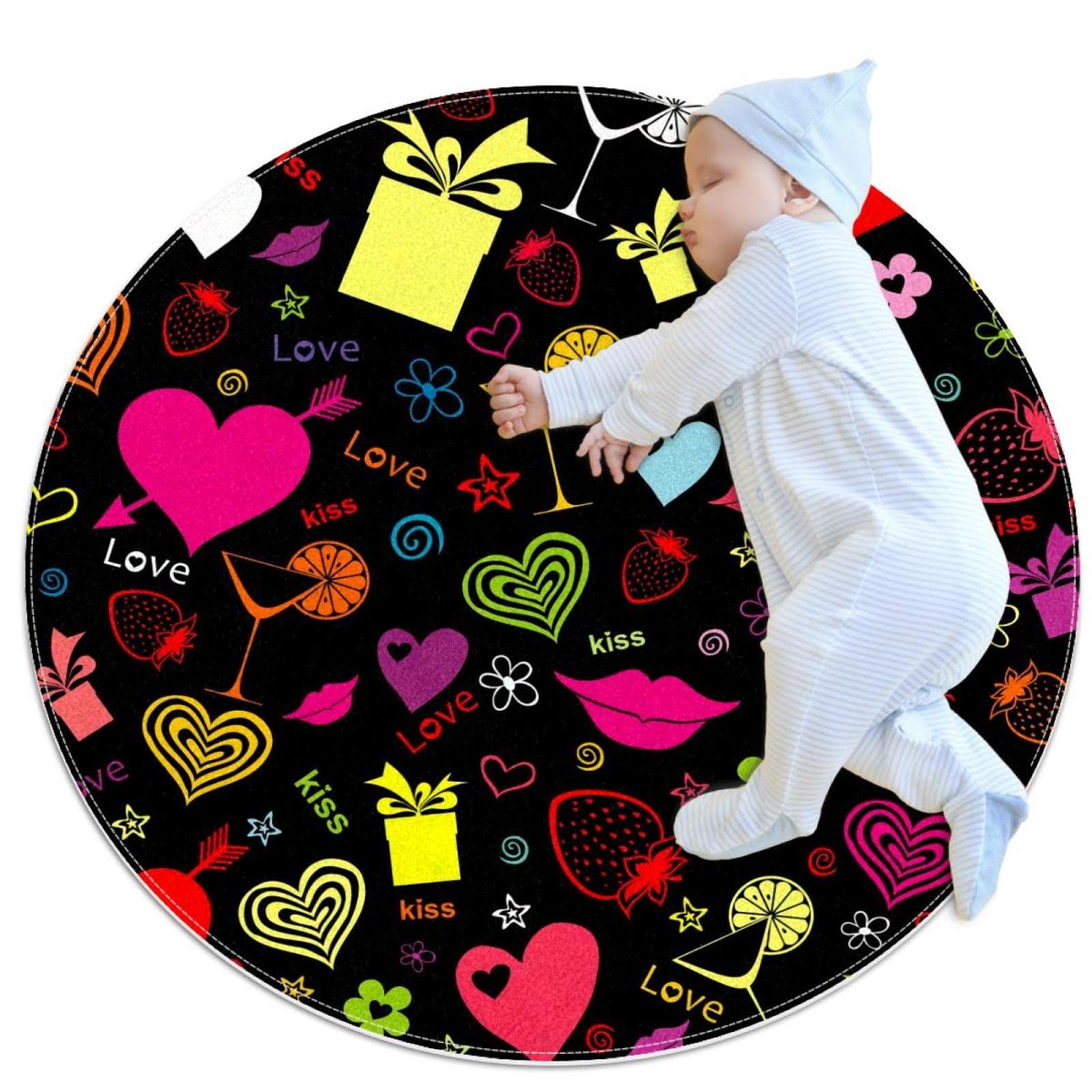 Tapis de chambre fille rond motif cœur doux pour salon et buanderie 100cm