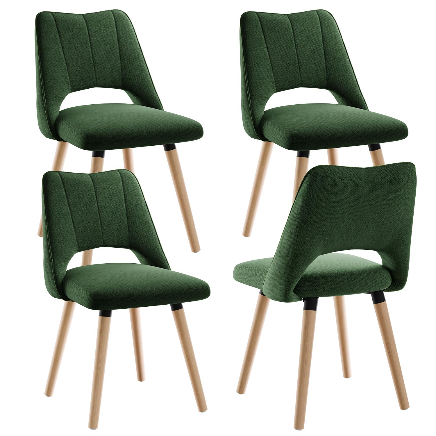 Dining Chairs Set of 4, Chenille Upholstered, Hollow Back, 48cm Seat, Green