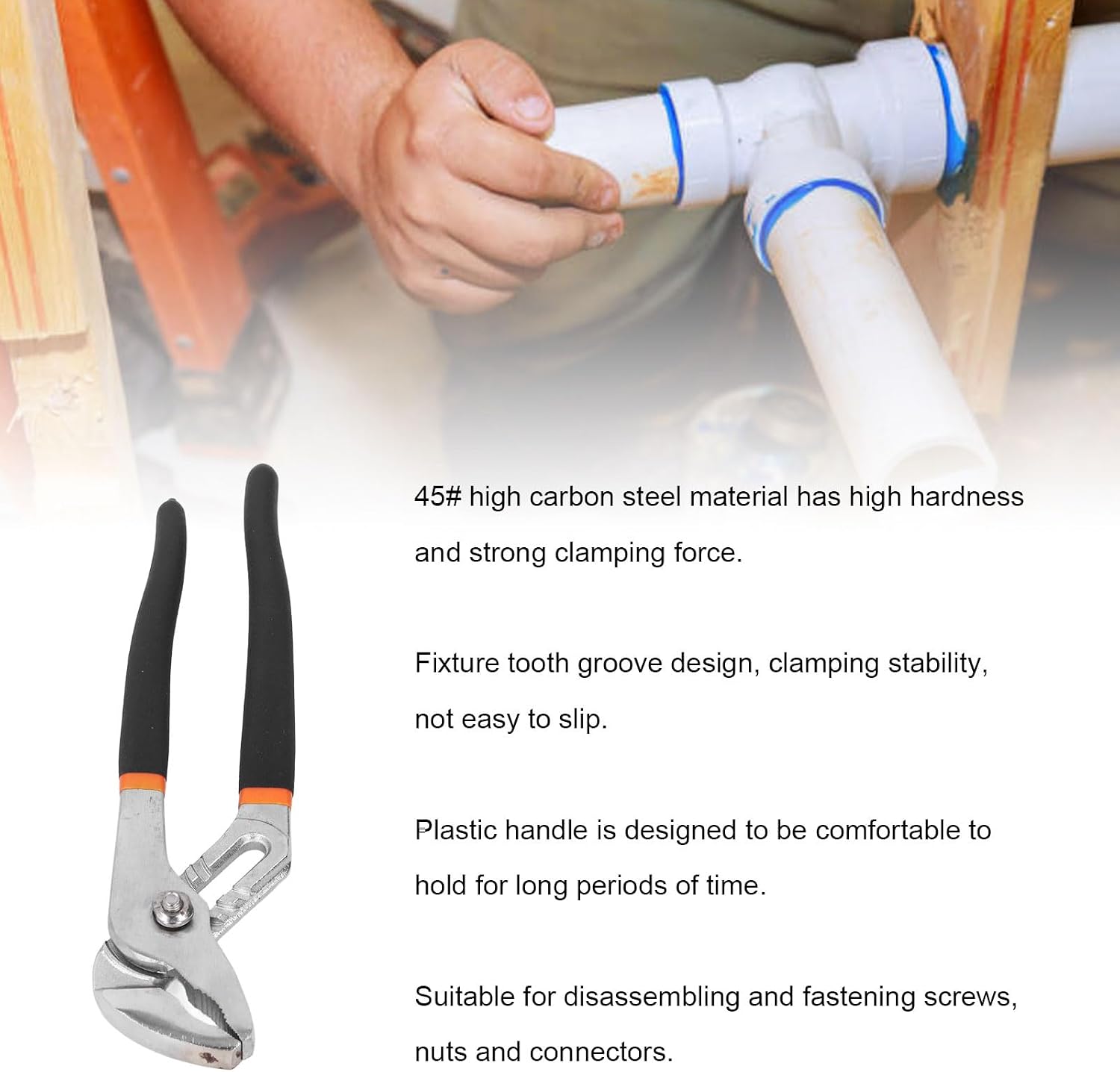 Adjustable Pliers 10in Groove Joint Pliers Stable Clamping for Nuts Bolts Pipes Pump Accessories, Suitable and Enthusiasts Alike