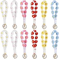 Meyeyaia 12pcs Boho Macrame Keychains Bulk - Handmade Flower Wristlet Keychains, Cute Floral Daisy Designs for Bags & Keys