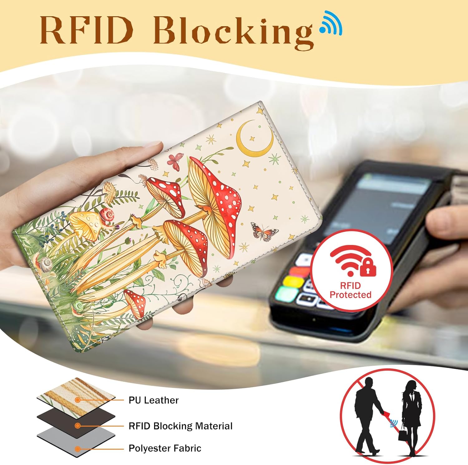Immaturus Mushroom Womens Wallet, Slim Thin RFID Blocking Card Wallets, Bifold PU Leather Credit Card Holder Organizer, Cute Cash Clutch Long Billfold with Zipper Coin Pocket Ladies Girls Gift - Image 4