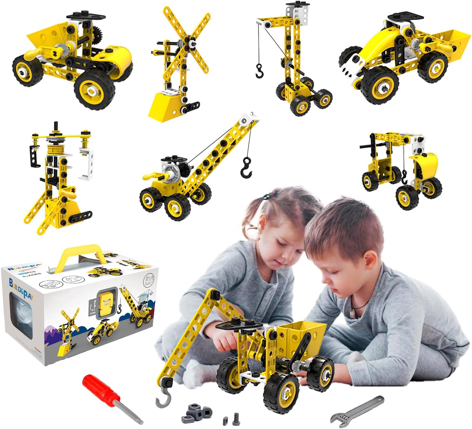 STEM Educational Building Blocks - 100 pcs Toys Stem Kit for Kids Ages 4 5 6 7 8 9+ Engineering Building Blocks Kit Sets Boys Science Kit Tinker Toys, QH123