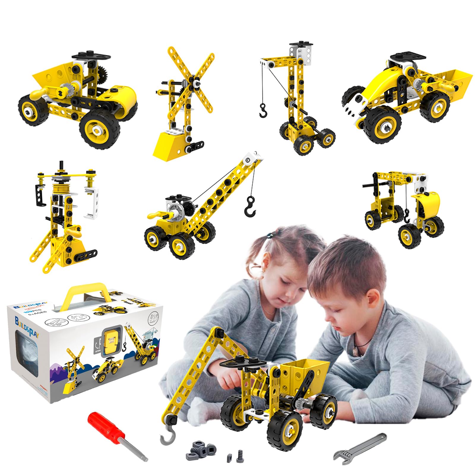 STEM Educational Building Blocks - 100 pcs Toys Stem Kit for Kids Ages 4 5 6 7 8 9+ Engineering Building Blocks Kit Sets Boys Science Kit Tinker Toys, QH123