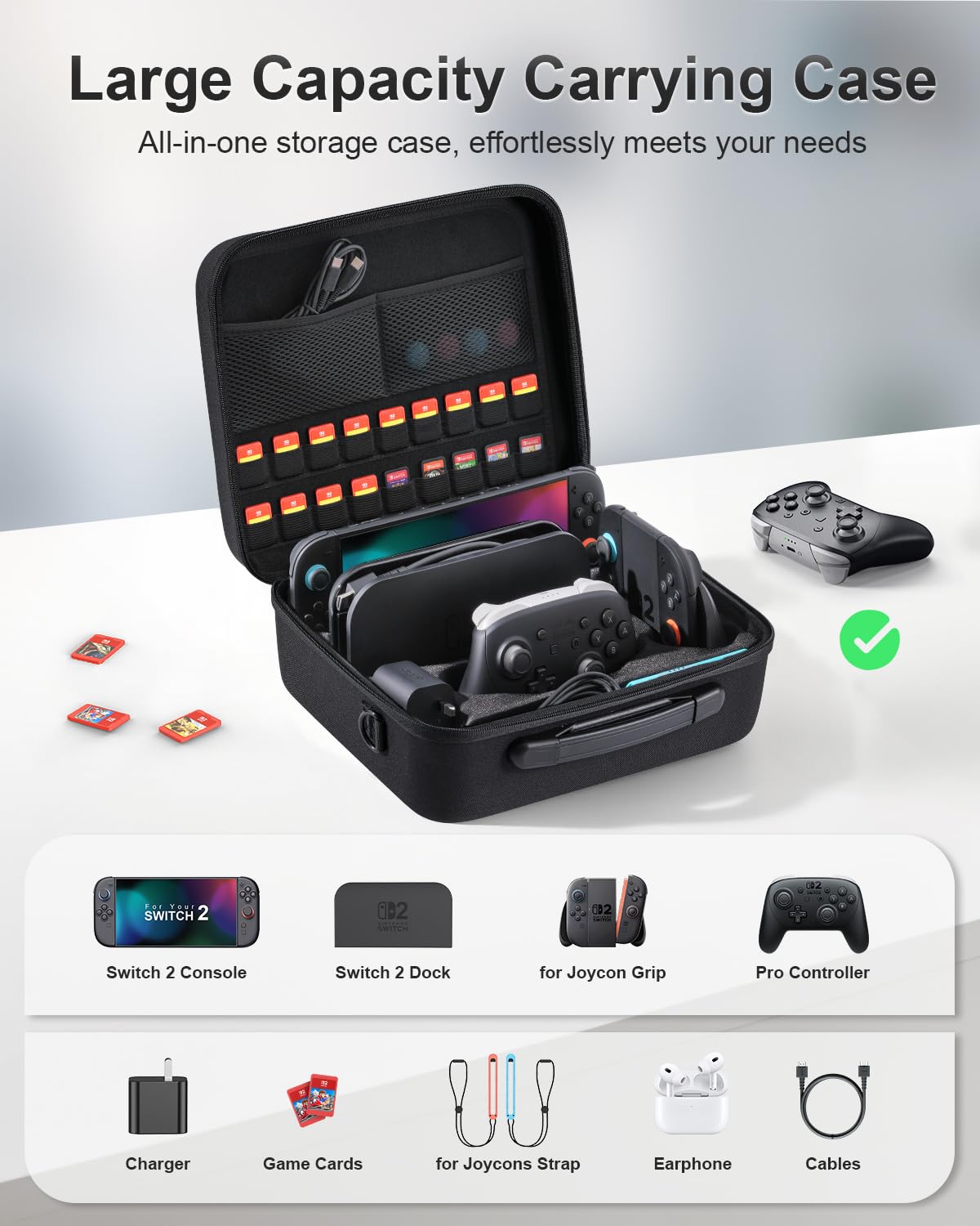 STARTRC GAMES Switch 2 All in One Carrying Case for Nintendo Switch 2, Portable Hard Travel Case with Game Card Slots, Portable Storage Carry Bag for Switch 2 Console Pro Controller Accessories - Image 2