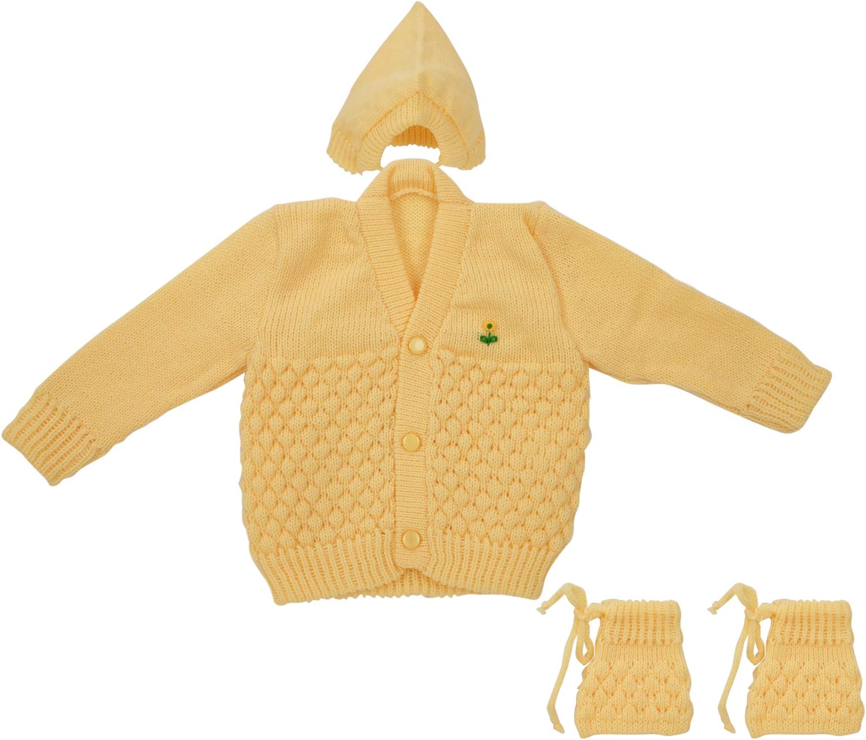 Montu Bunty Wear Unisex-Baby Woolen Knitted Baby Set V-Neck (0-3 Months, Upto 7Kg Baby, Yellow)