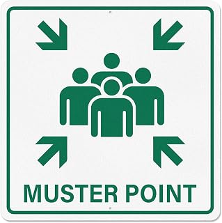 Muster Point Sign with Pre-Drilled Holes 18 × 18 Inches Heavy-Duty Aluminum Reflective Waterproof Signage for Warehouse School Hospital