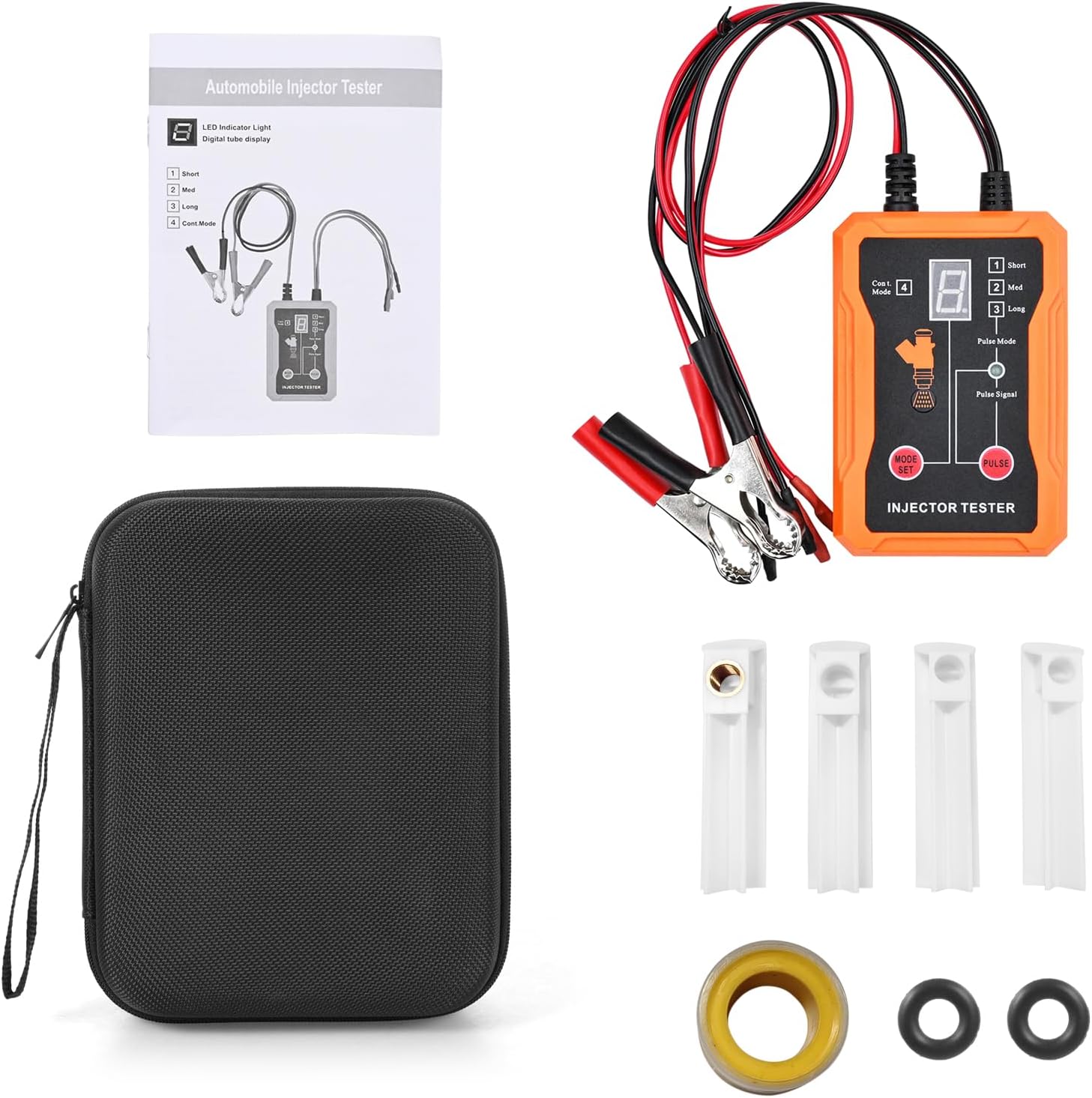 flexman Universal Fuel Injector Tester and Cleaner Tool Kit, 8 Pulse Modes with 4 Injector Cleaner Adapters Short Circuit Protection for Gasoline Injectors (White)