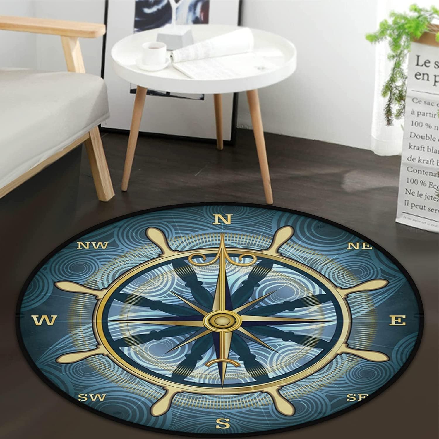 Blue Compass Rose Rug NonSlip The Compass Rose Round Area Rug for