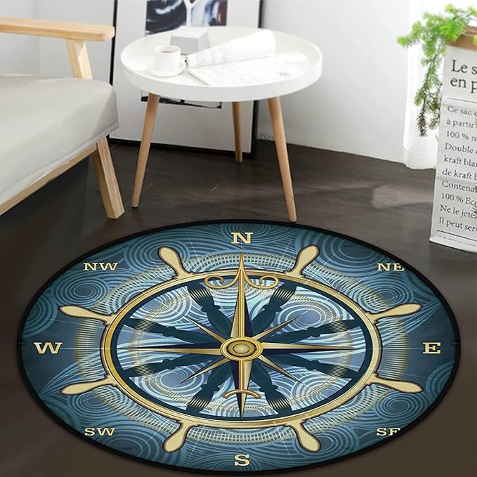 Amazon.com: keepcute Blue Compass Rose Non-Slip Doormat Gold Nautical ...
