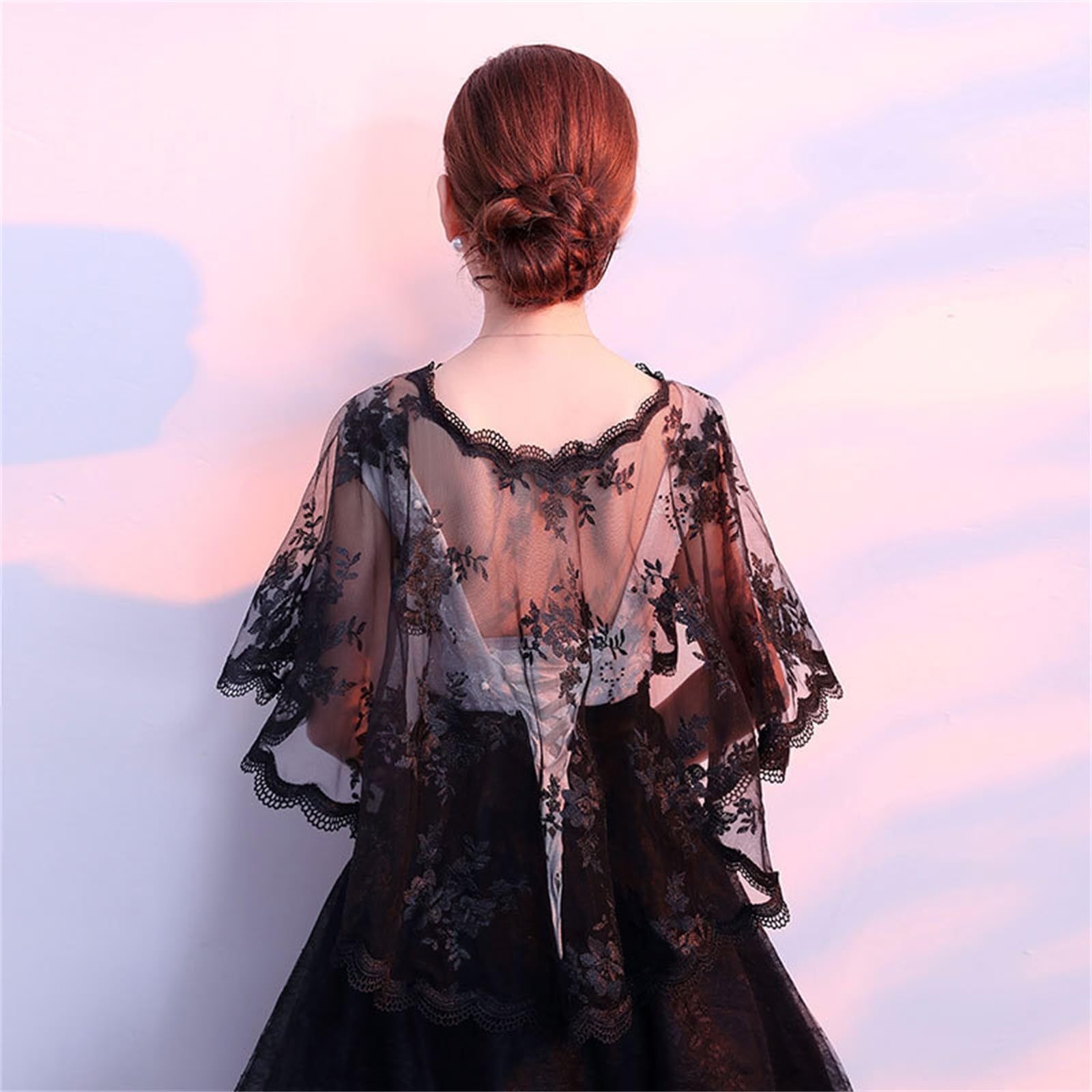 Capas de Chal de Encaje Chal de boda encaje Encaje Talla grande Negro Accesorios para Mujer