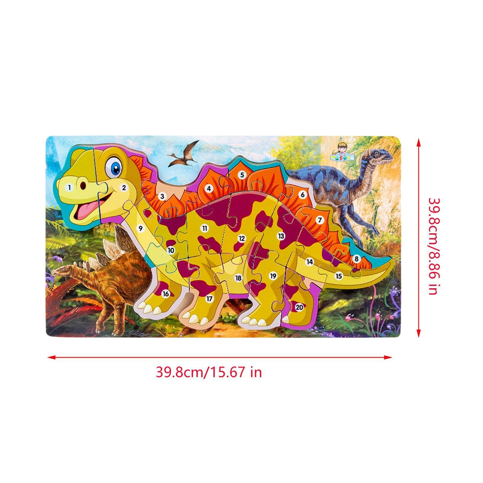 Puzzle in Legno di Tirannosauro per Bambini Che Imparano I Numeri, Giallo