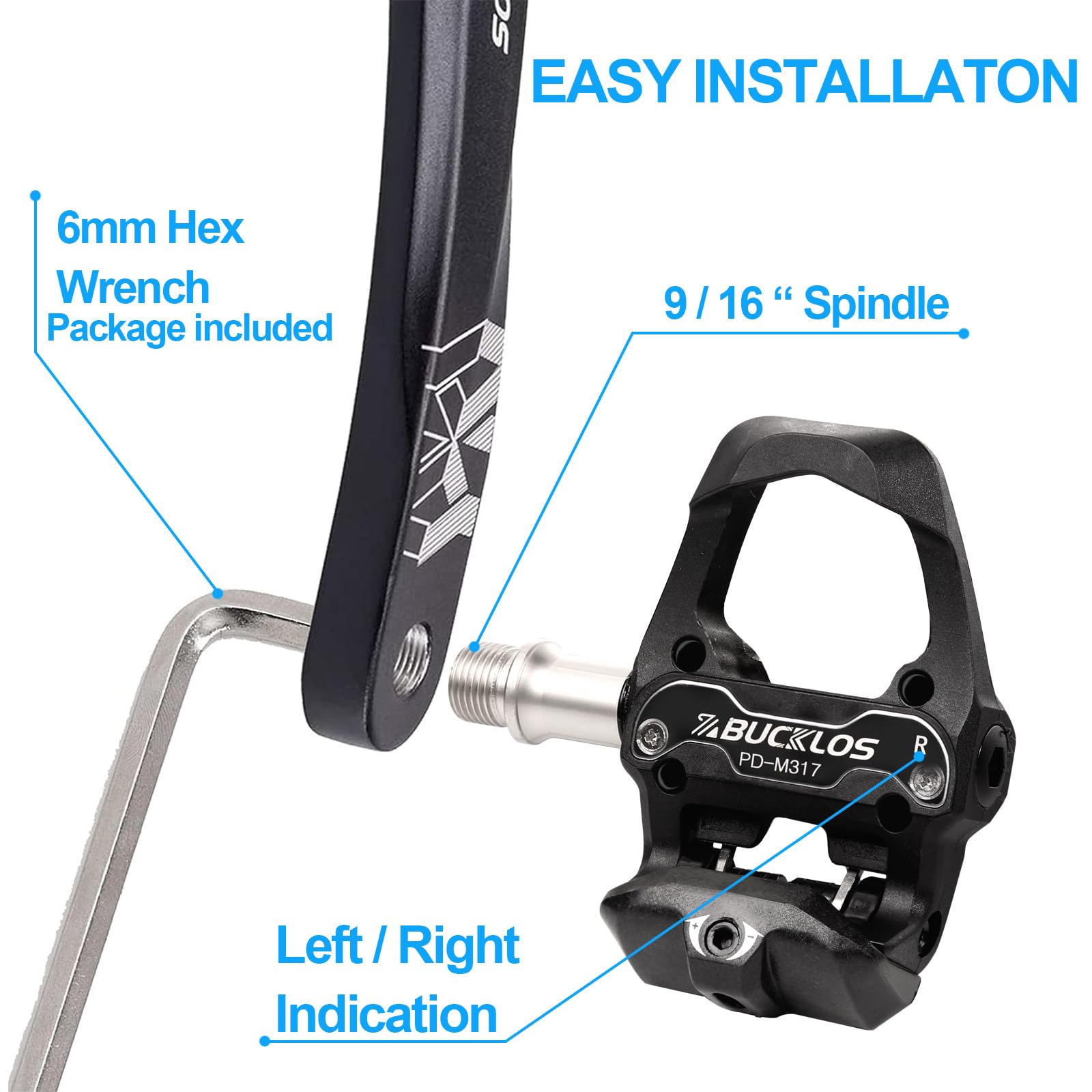 Bucklos Look Delta, SPD Spin Bike Fahrrad-Pedale – kompatibel mit Peloton & Shimano SPD Fit Rennrad/Indoor Outdoor Radfahren (9/16 Zoll Clips Pedalersatz)