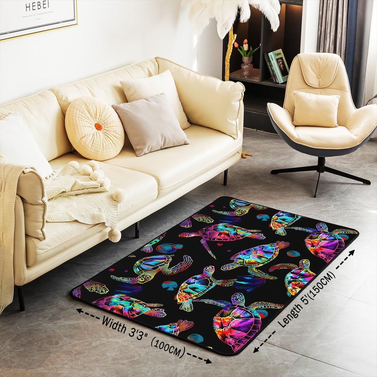 Feelyou Kids Sea Turtle Area Rug 3x5 Boys Girls 3D Reptile Printed Accent Rug Underwater Animal Pattern Living Room Rugs Ocean Marine Tropical Beach Indoor Floor Mat