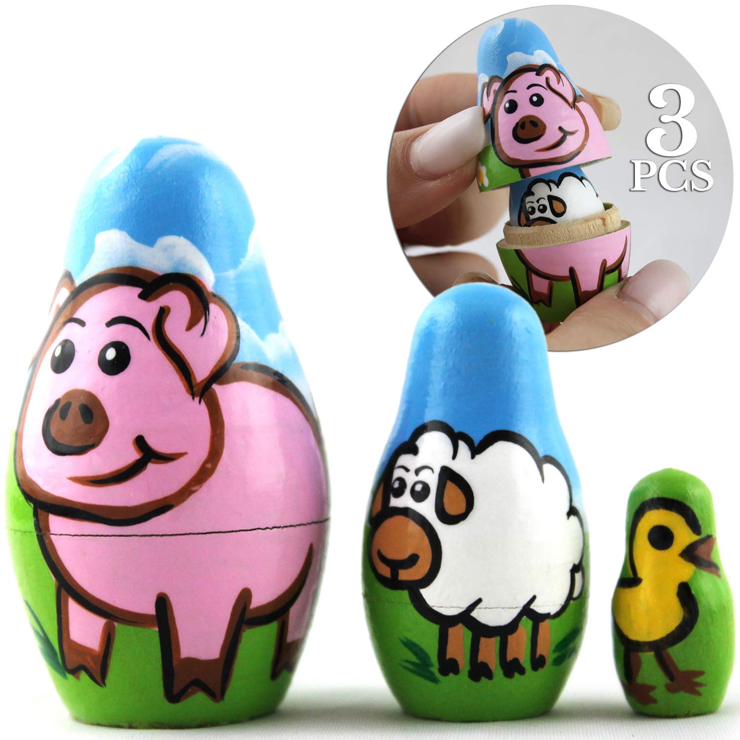 Farm Animals Set Pcs Small Wood Nesting Dolls Kids Desertcart