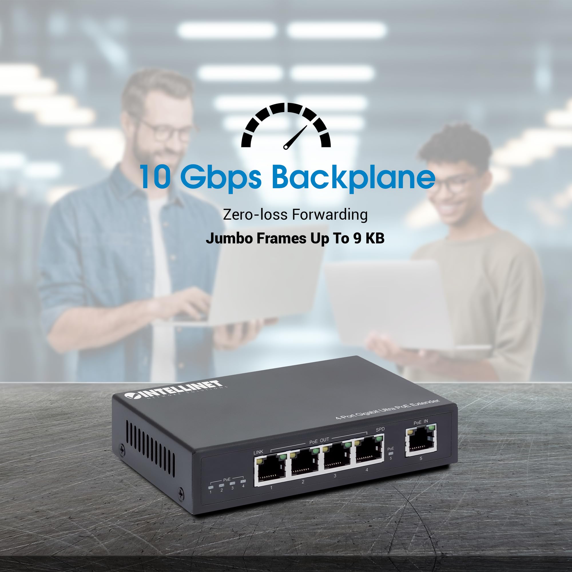 Intellinet Extensor Gigabit PoE++ de 4 Puertos – Presupuesto PoE de Salida de 90 W, extiende PoE hasta Otros 328 pies, silencioso sin Ventilador, Carcasa de Metal – 3 años de garantía Mfg – 561617