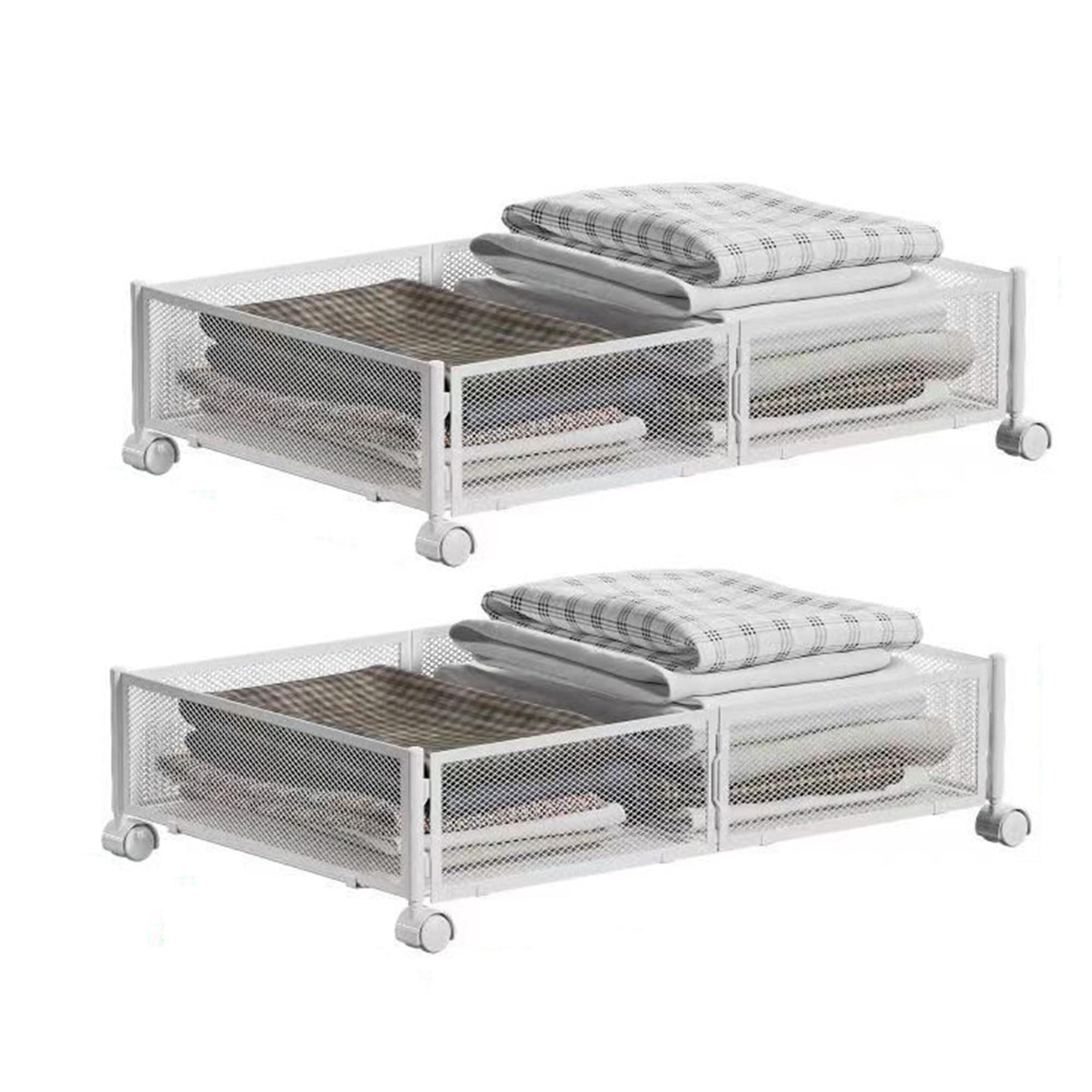 Contenitori Di Stoccaggio In Metallo Sotto Il Letto Con Ruote - Organizer Per Cassetti Sotto Il Letto Pieghevole Senza Attrezzi Per Vestiti, Scarpe, Giocattoli E Biancheria Da Letto white 2P