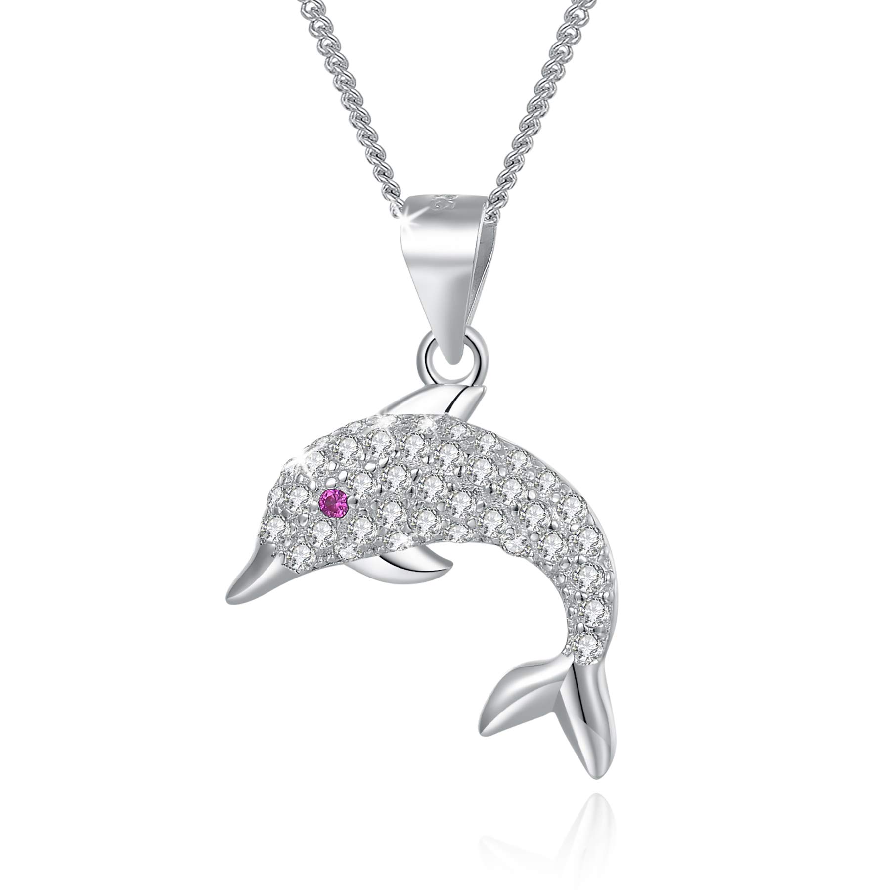 MENDOZZA Damen Kette Delfin Anhänger 925er Silber Halskette Zirkonia 50 cm
