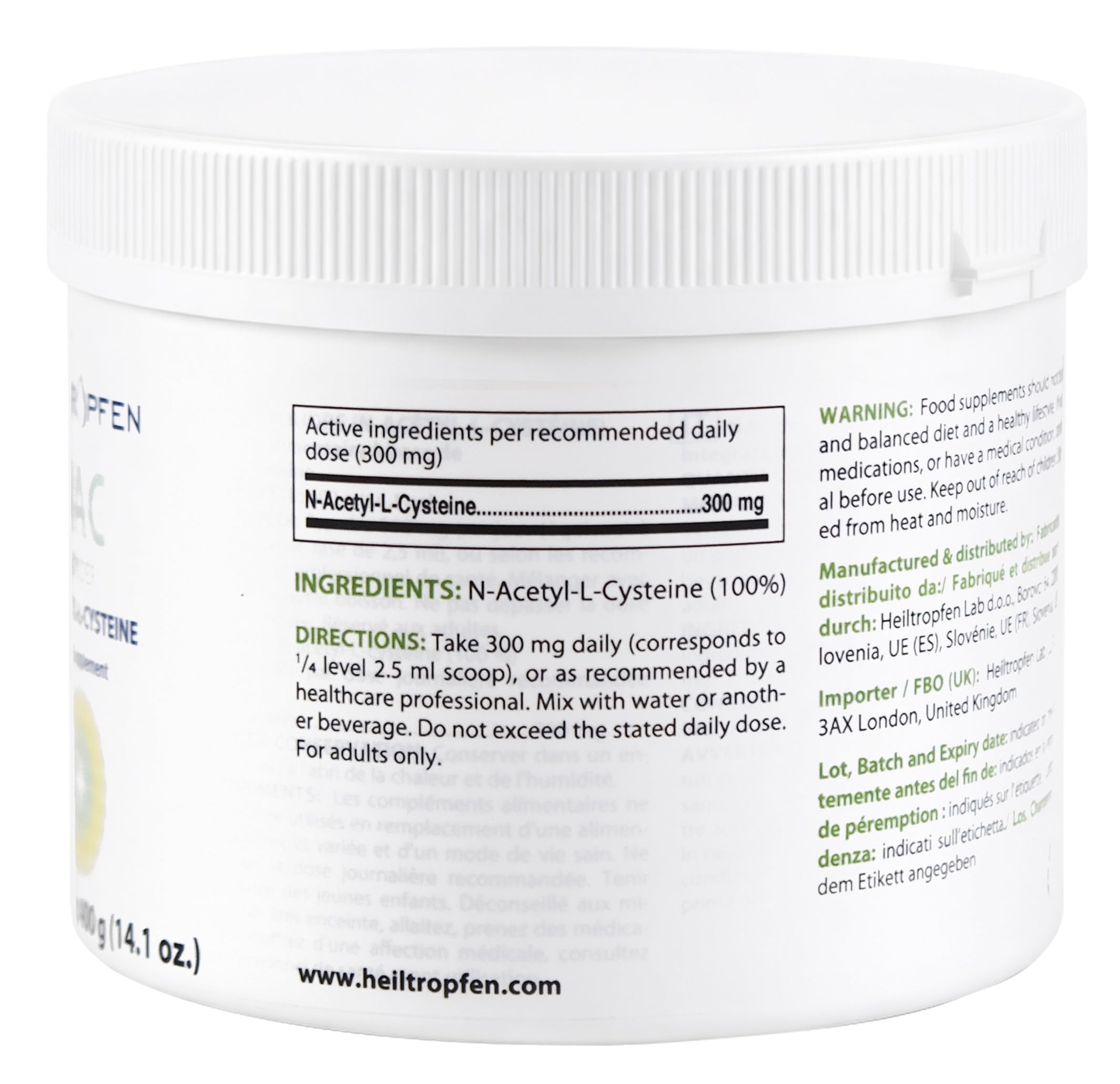NAC (N-Acetyl-L-Cystein) Pulver 400g | 100% Reines Pulver | Ohne Aromen | Einzige Zutat | Kapselfrei | Nahrungsergänzungsmittel