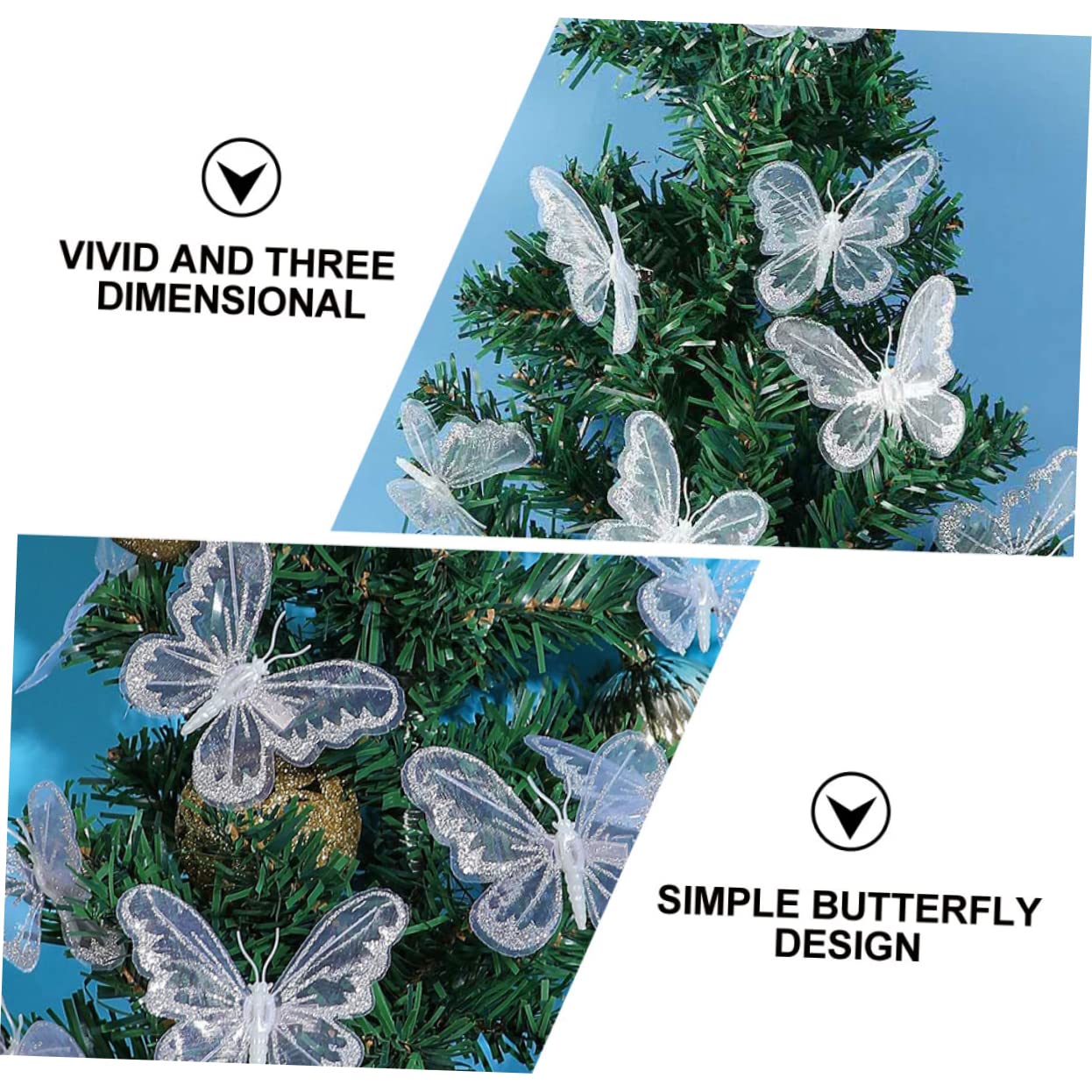SEWACC 60 Piezas Artificial Clip En Tela Mariposas Con Clip Abrazadera De Miniture Decoración Mariposas Adorno Gasa white