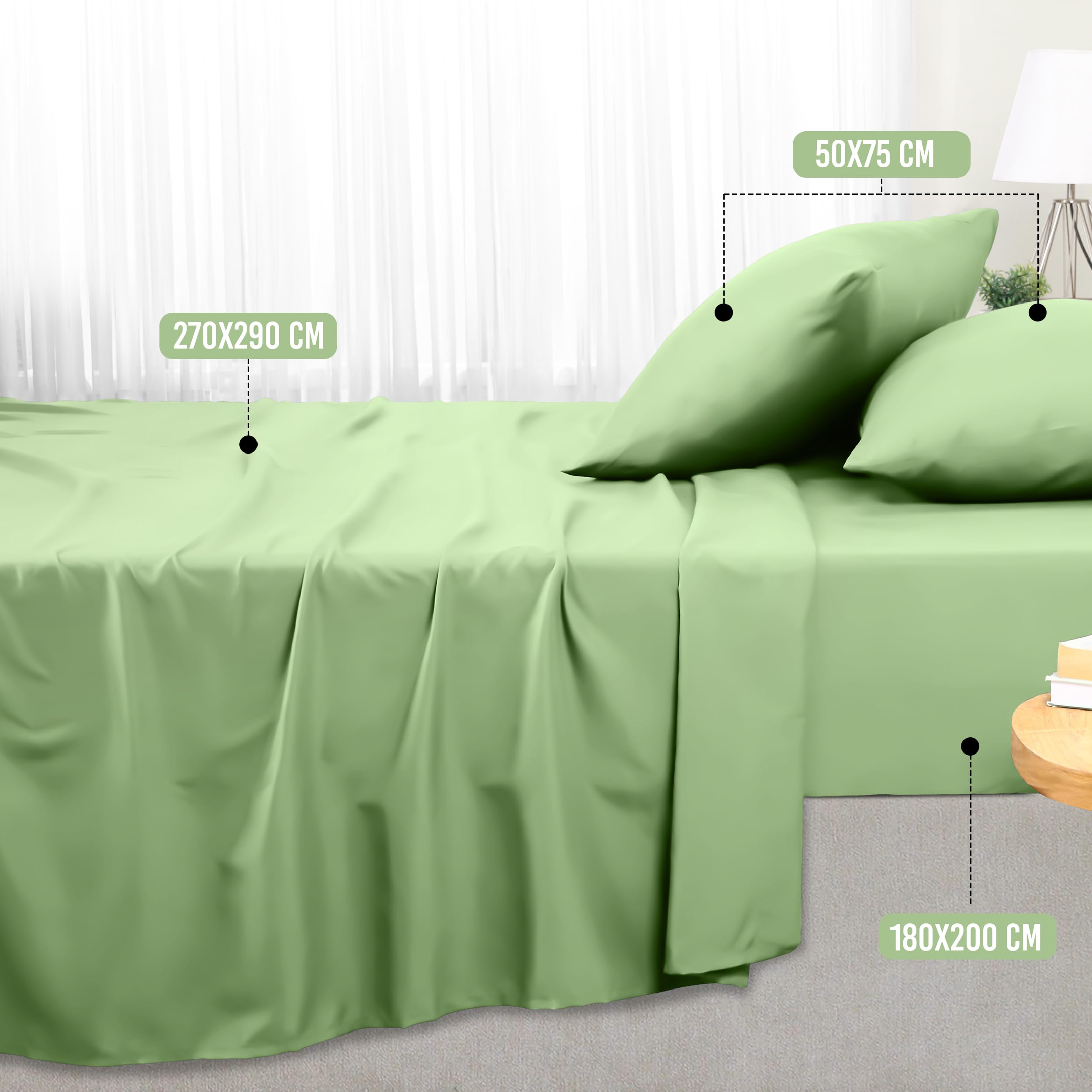 Utopia Bedding - Set Lenzuola Letto Matrimoniali 4 Pezzi 180x200 cm - Spazzolata Poliestre di Microfibra - Oeko-Tex Certificato - Lenzuolo con Angoli, Lenzuolo Piatto e 2 Federe 50x75, Verde Salvia