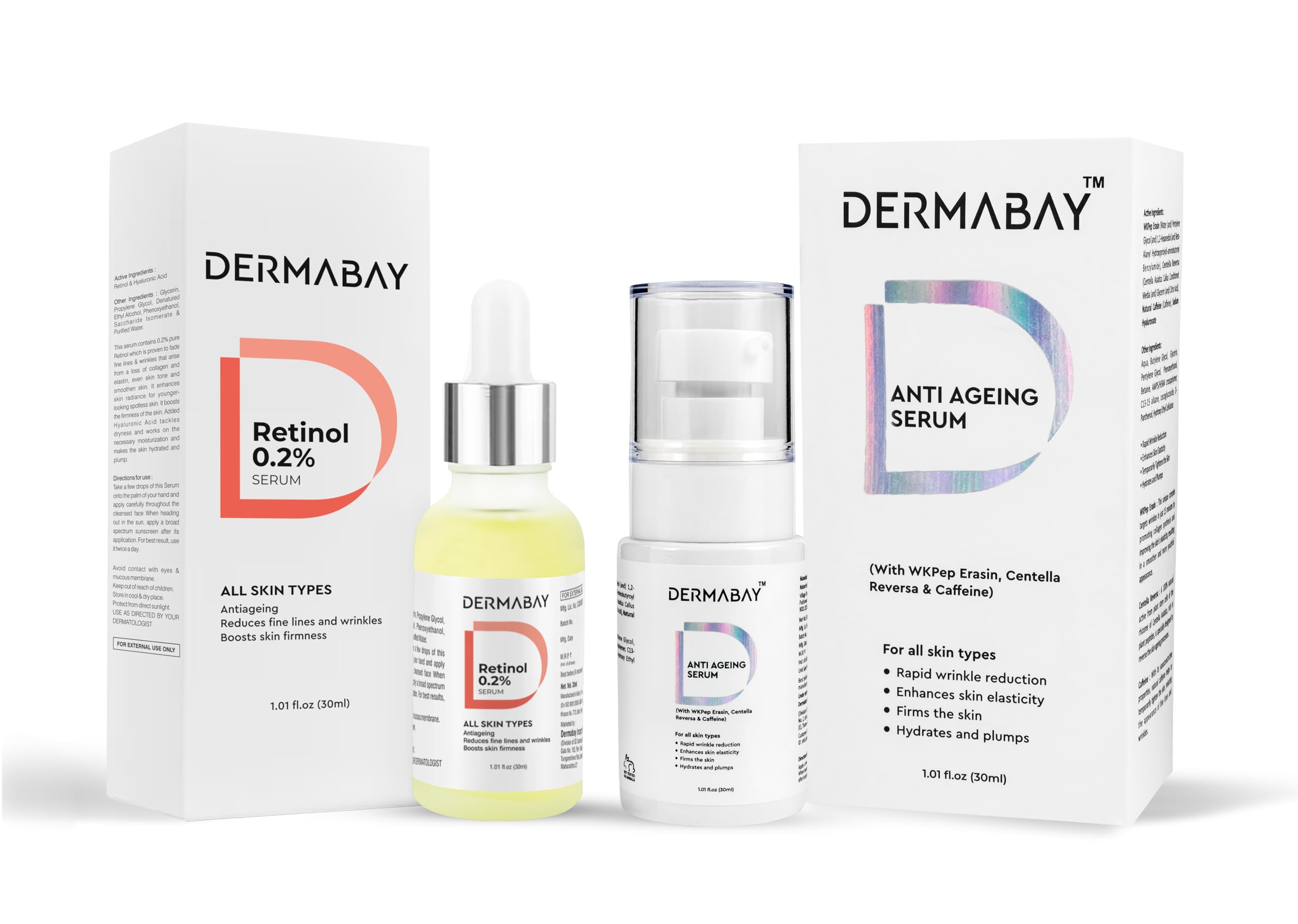 Dermabay Skincare Combo 30 ML Retinol 0.2% Serum + 30 ML Anti-Ageing Elixir duo for Youthful Radiance Improves Texture & Reduces Fine Lines & Wrinkles for Men & Women