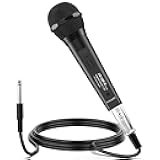 Wired Microphone for Singing, Metal Female, ON/Off Switch, Professional Vocal Dynamic Mic with 20ft & 6.5ft XLR Audio Cable, Cardioid Studio Microfono for Podcasting and Recording, Black-L52