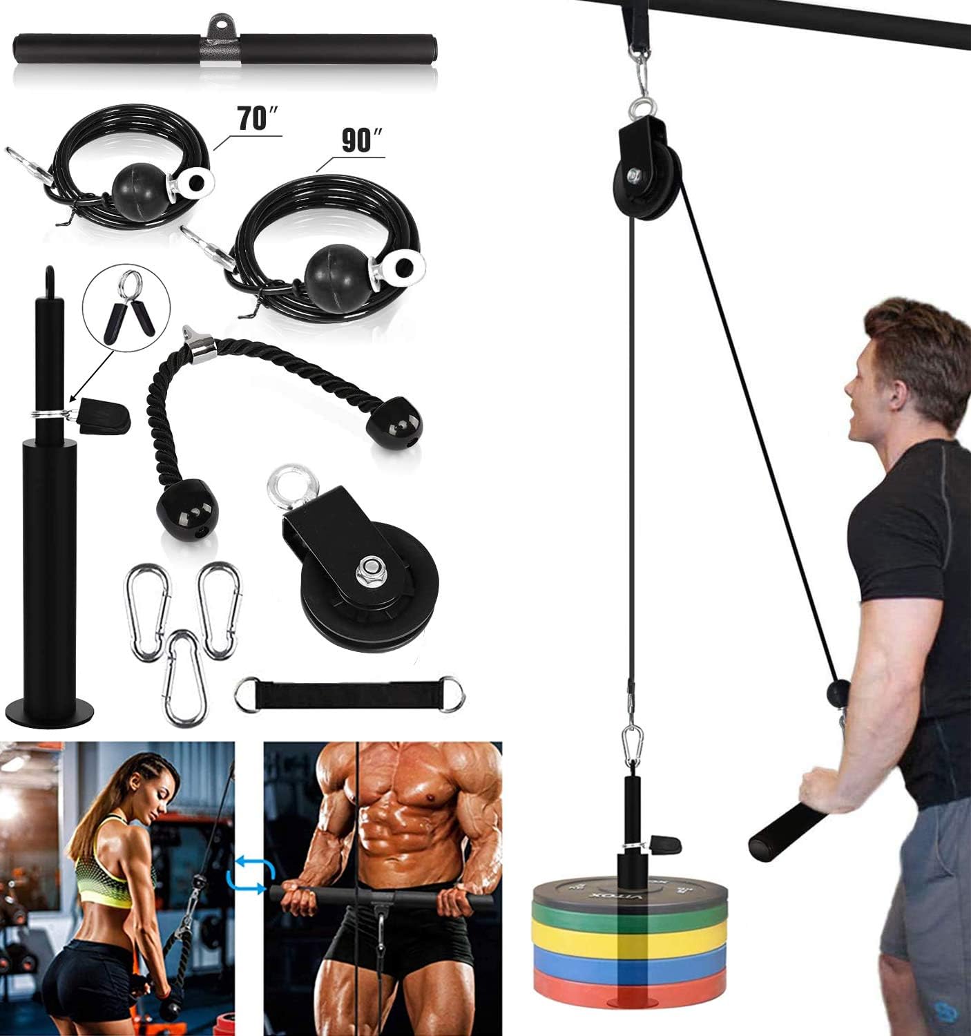 TUAHOO Fitness LAT Pulley System Gym 70″ and 90″ Pulley Cable Machine